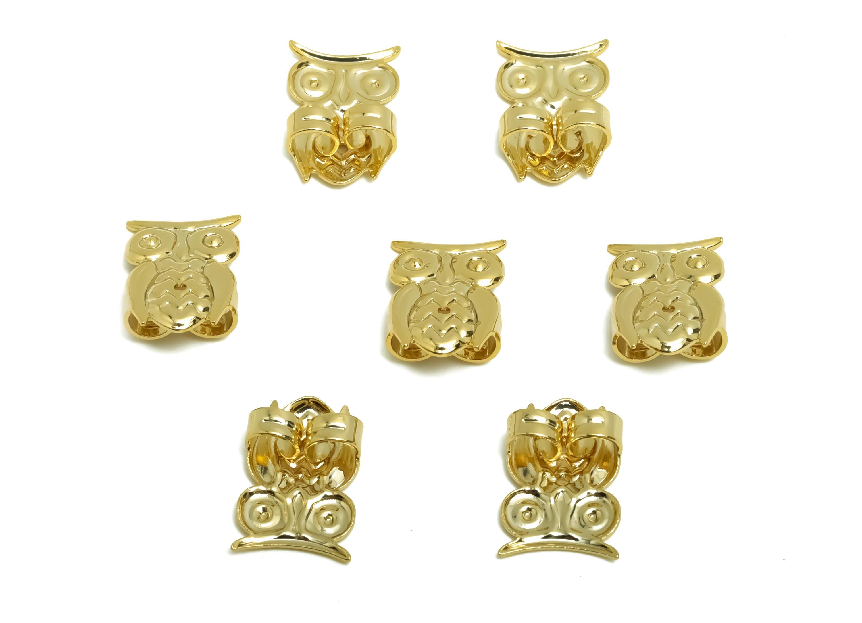 Brass Owl Earring Backs - Brass Textured Owl Back - Earring Stud Back Stopper - Post Nuts - 18K Real Gold Plating - 14x9x4.17mm - RGP8658 - DOMEDBAZAAR