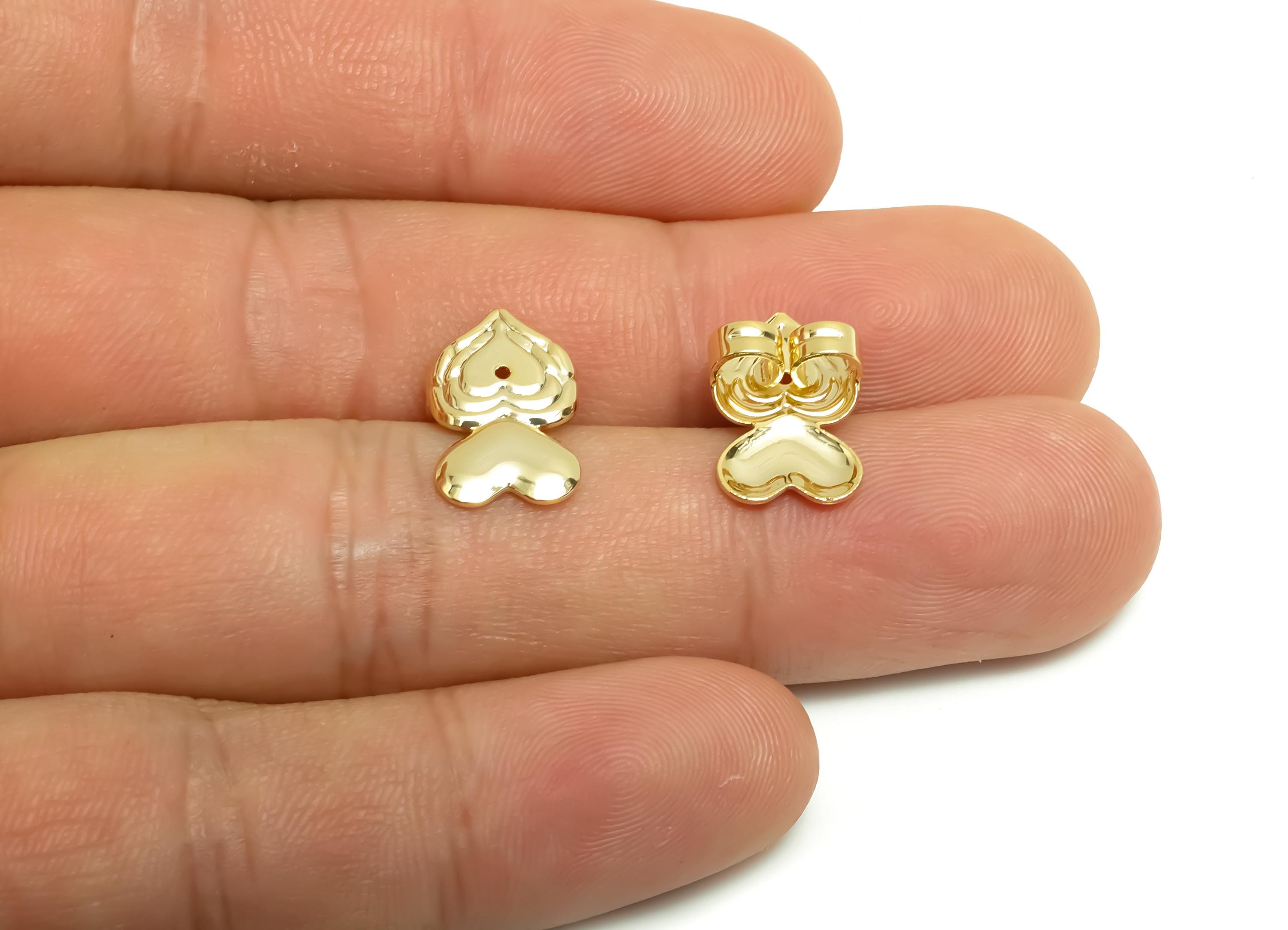 Brass Heart Earring Backs - Brass Textured Heart Back - Earring Stud Back Stopper - Post Nuts - 18K Real Gold Plating - 15x9x4mm - RGP8662 - DOMEDBAZAAR