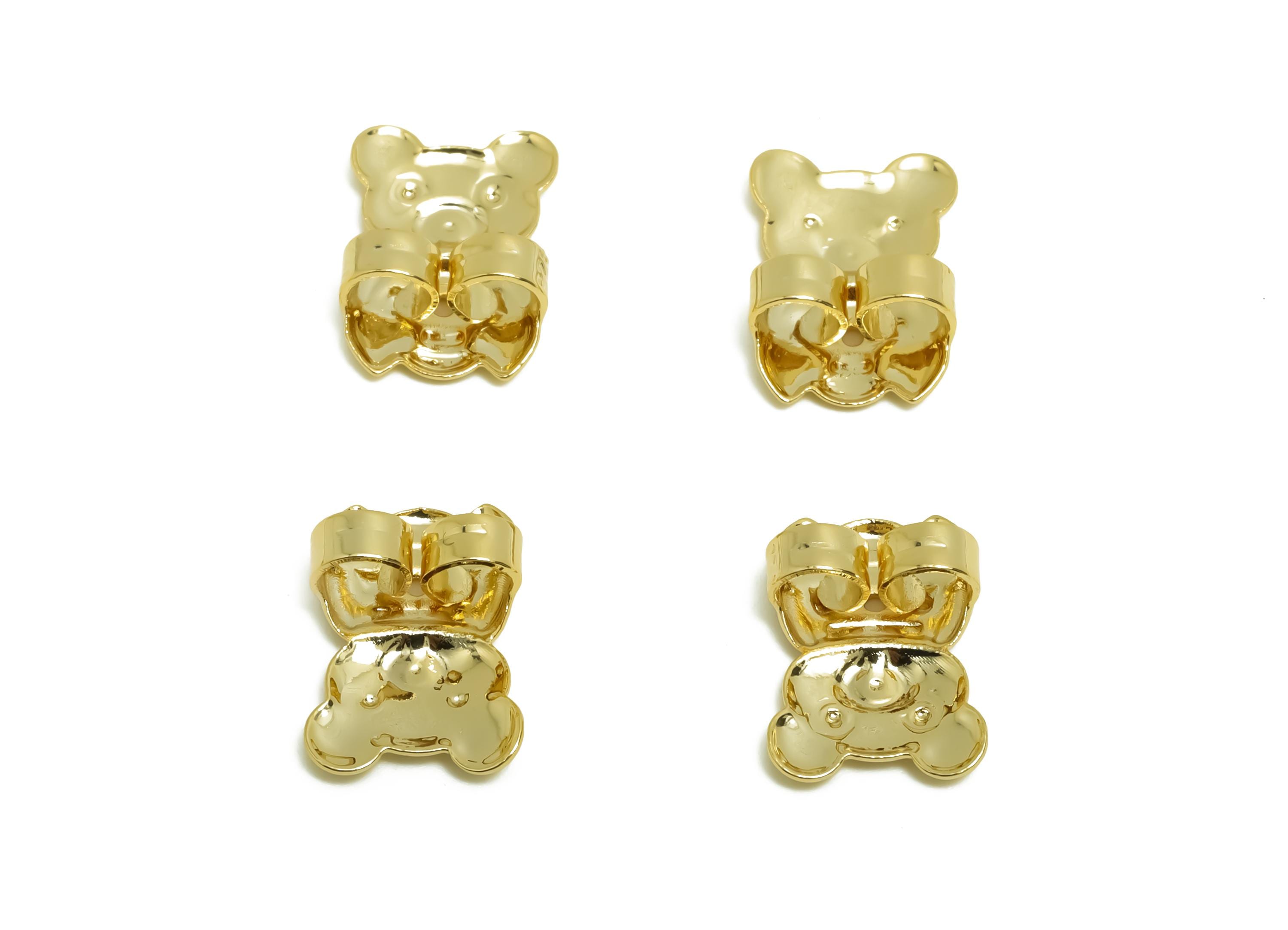 Brass Bear Earring Backs - Brass Textured Bear Back - Earring Stud Back Stopper - Gold Jewelry - 18K Real Gold Plating - 14x9x4mm - RGP8664 - DOMEDBAZAAR