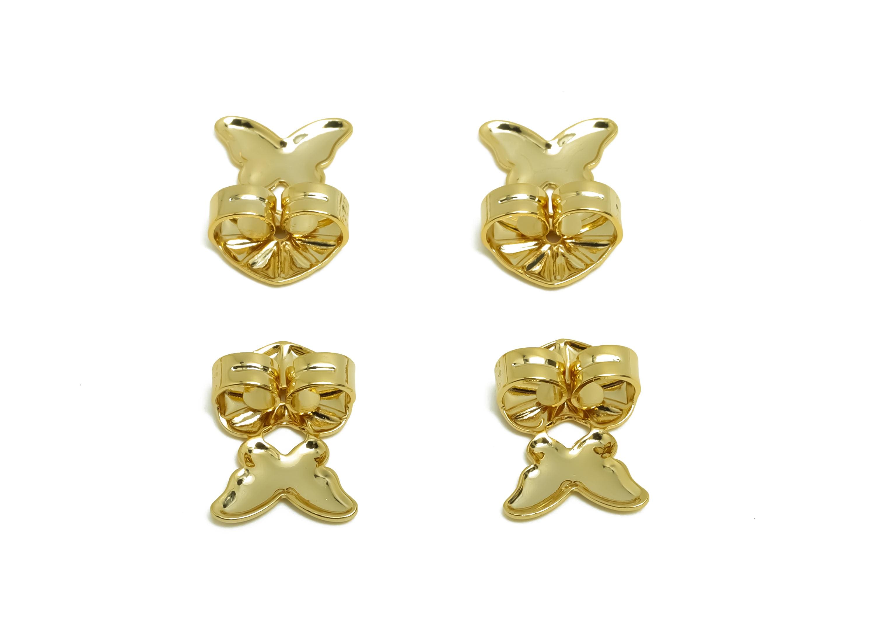Brass Heart Earring Backs - Brass Butterfly Back - Earring Stud Back Stopper - Gold Jewelry - 18K Real Gold Plating - 14.01x9x5mm - RGP8667 - DOMEDBAZAAR