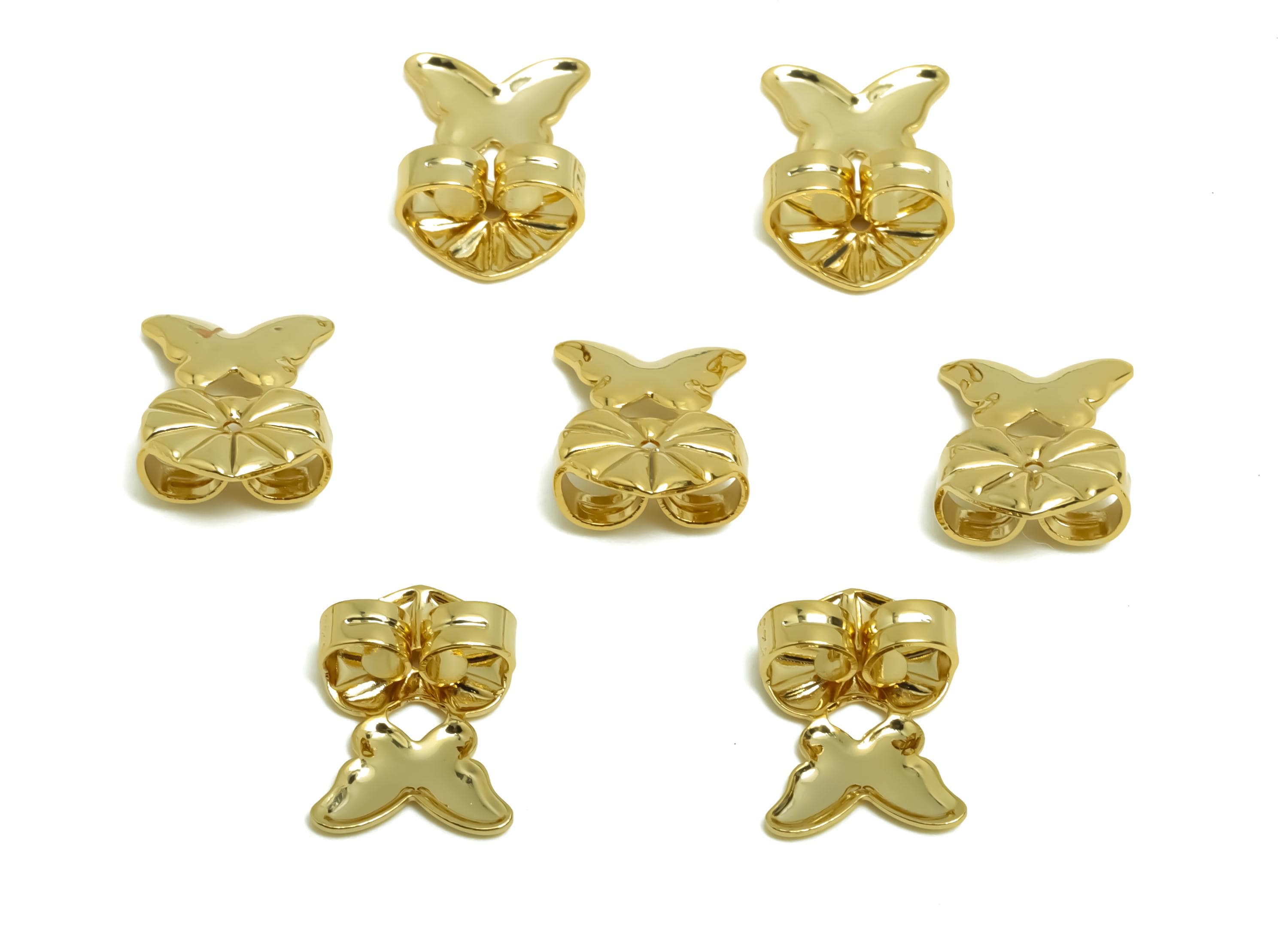 Brass Heart Earring Backs - Brass Butterfly Back - Earring Stud Back Stopper - Gold Jewelry - 18K Real Gold Plating - 14.01x9x5mm - RGP8667 - DOMEDBAZAAR