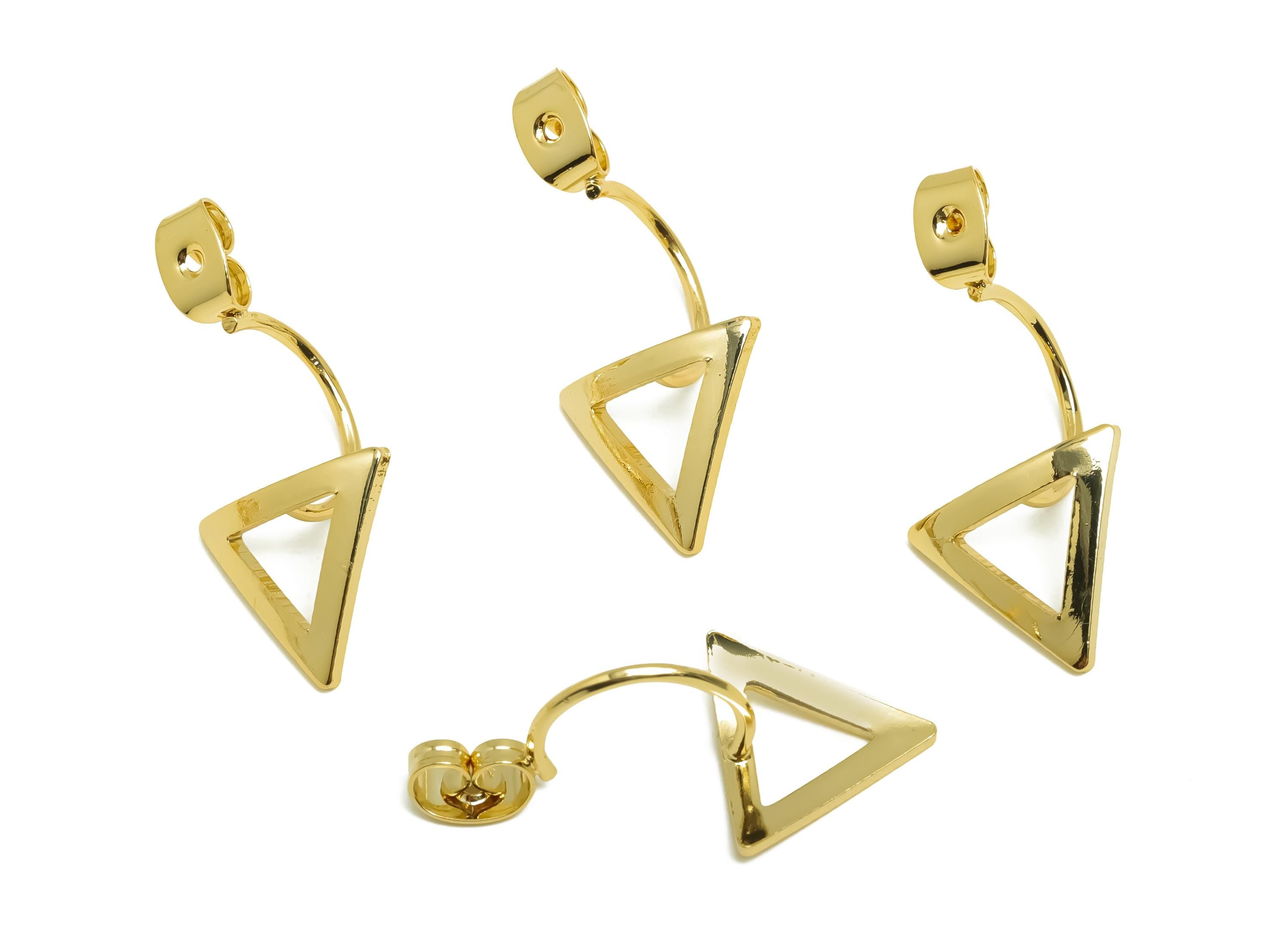 Brass Earring Backs - Brass Tirangle Earring Back - Earring Stud Back Stopper - Gold Jewelry - 18K Real Gold Plating - 27x13x1mm - RGP8669 - DOMEDBAZAAR