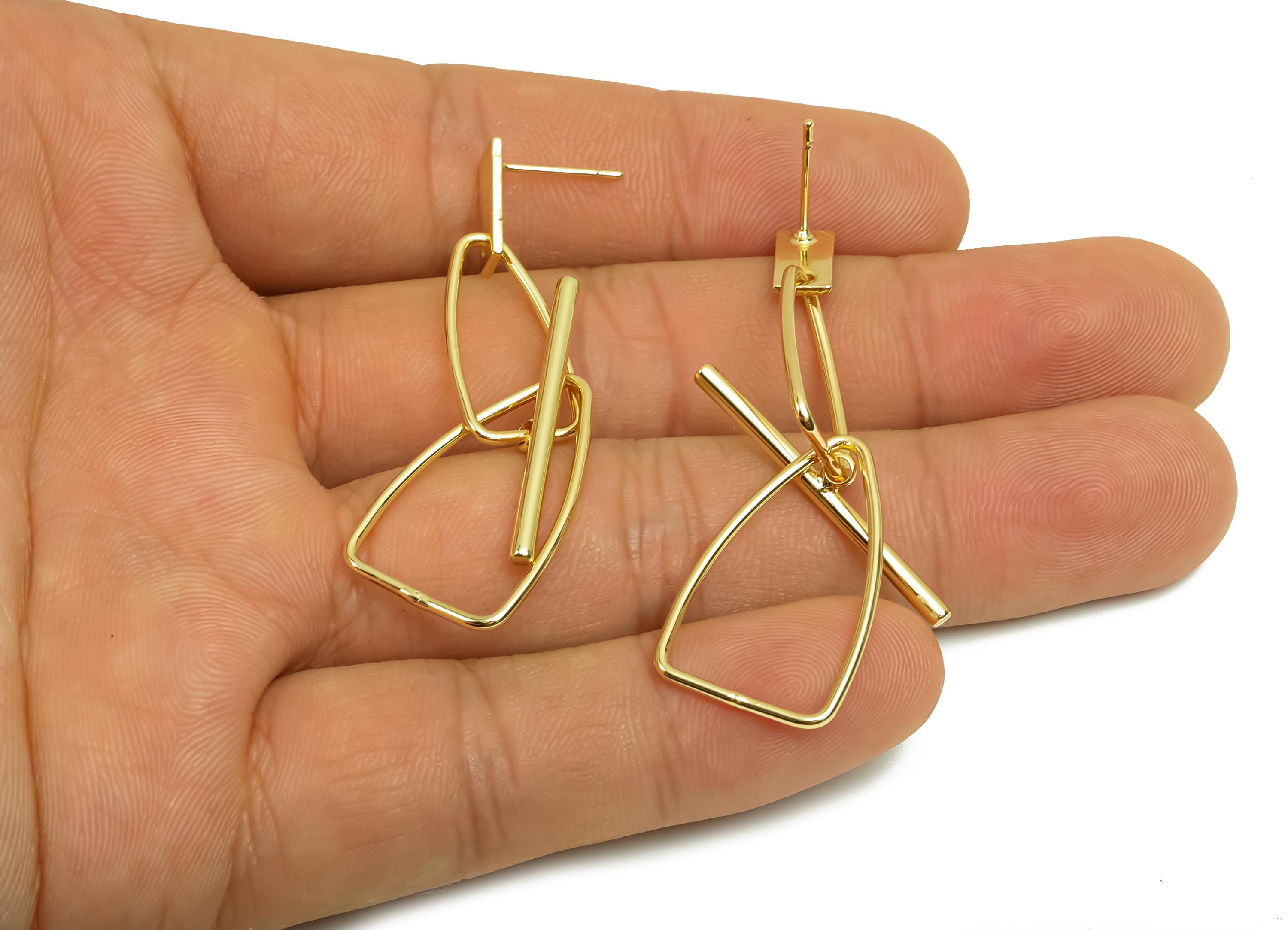 Brass Dangle Earring Post - Brass Stick Earring Post - Dangle Irregular Earring Post - 18K Real Gold Plating - 51.11x15.39x1.27mm - RGP8016 - DOMEDBAZAAR