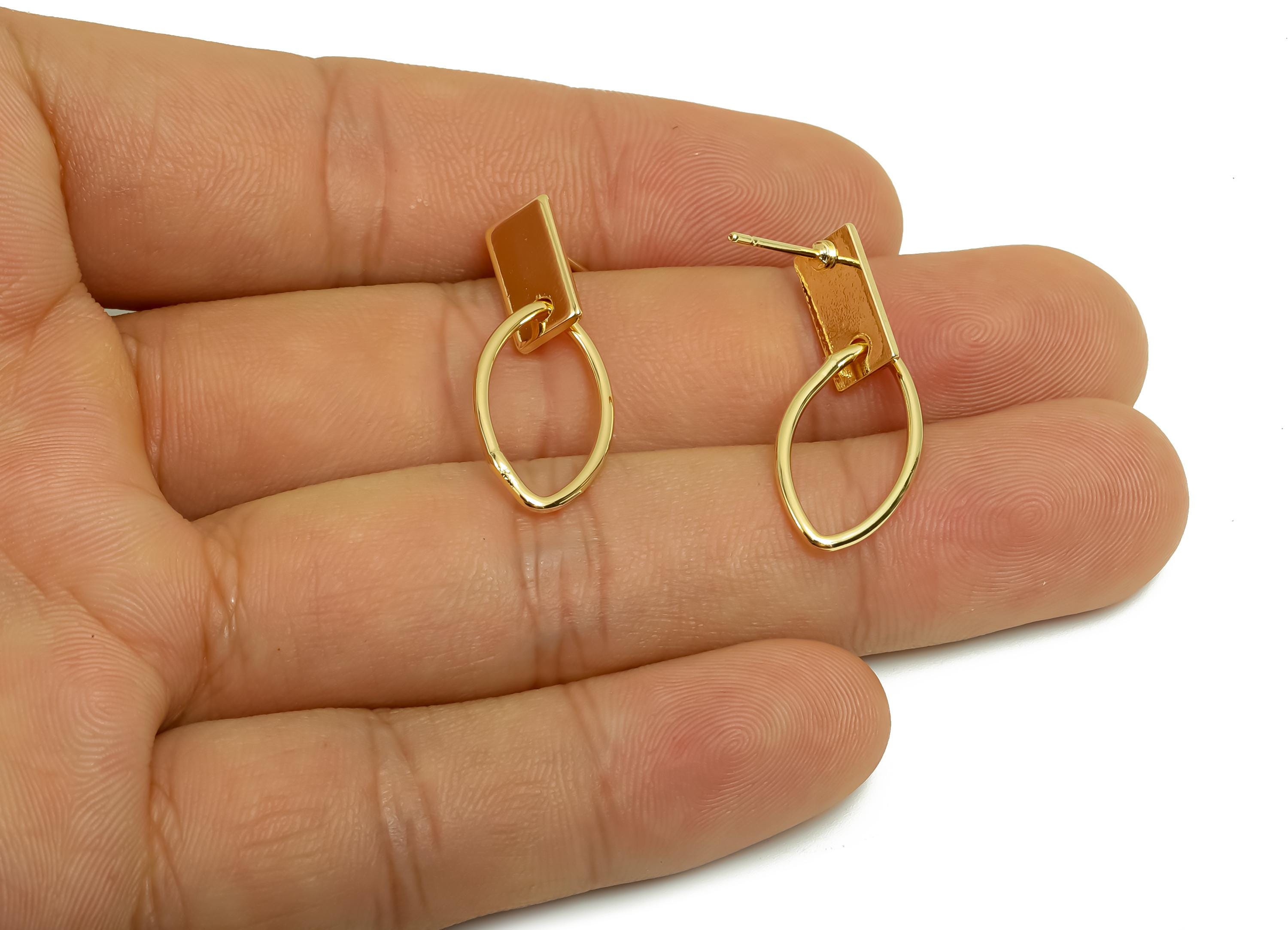 Brass Rectangle Earring Post - Brass Marquise Earring Post - Geometry Earring Post - 18K Real Gold Plating - 29.15x11.13x1.11mm - RGP8019 - DOMEDBAZAAR
