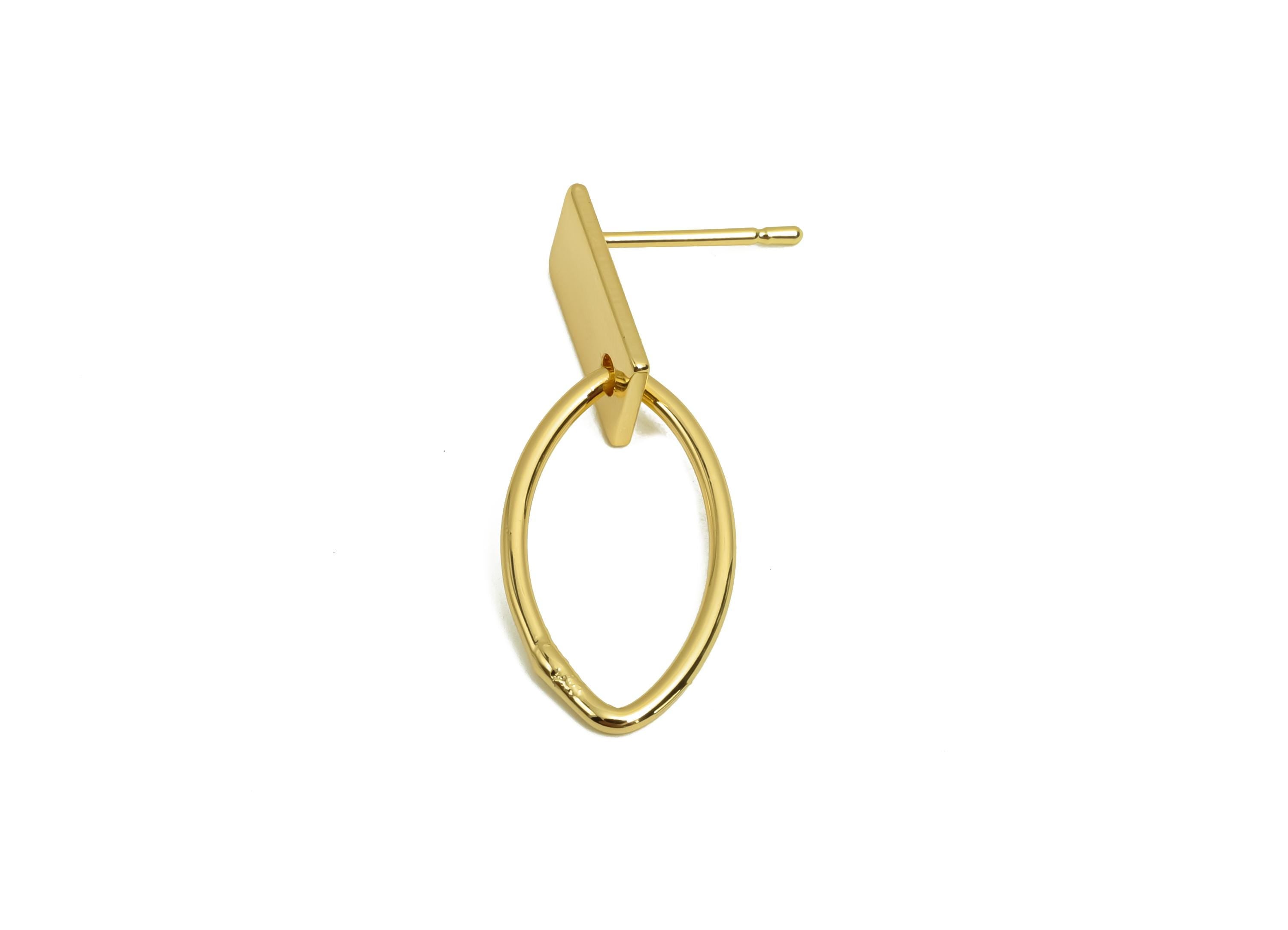 Brass Rectangle Earring Post - Brass Marquise Earring Post - Geometry Earring Post - 18K Real Gold Plating - 29.15x11.13x1.11mm - RGP8019 - DOMEDBAZAAR