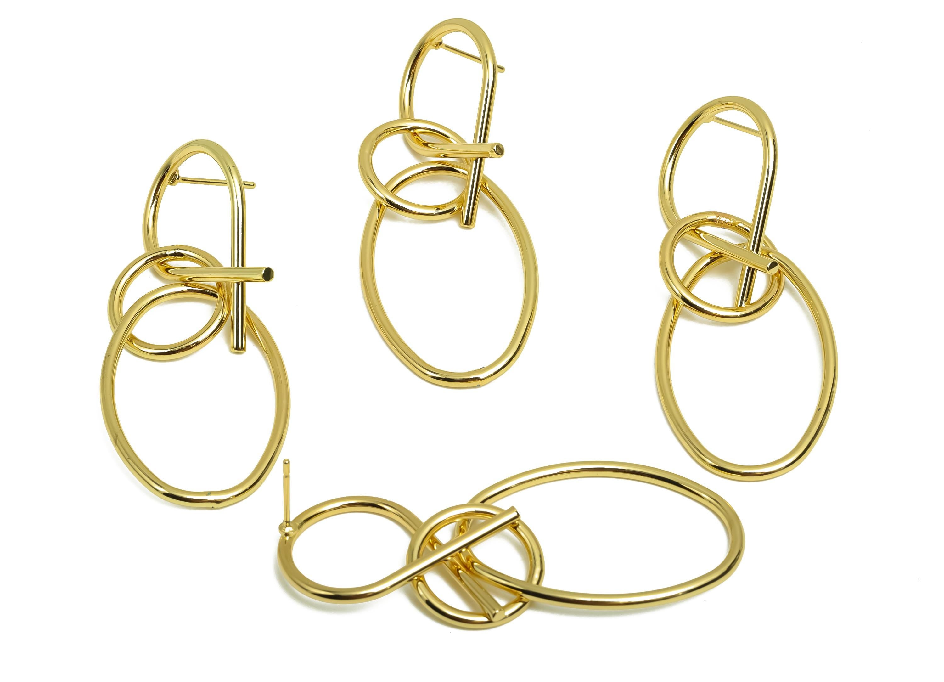 Brass Dangle Earring Post - Brass Oval Earring Post - Brass Round Geometry Earring Post - 18K Real Gold Plating - 62.13x20.97x1mm - RGP8039 - DOMEDBAZAAR