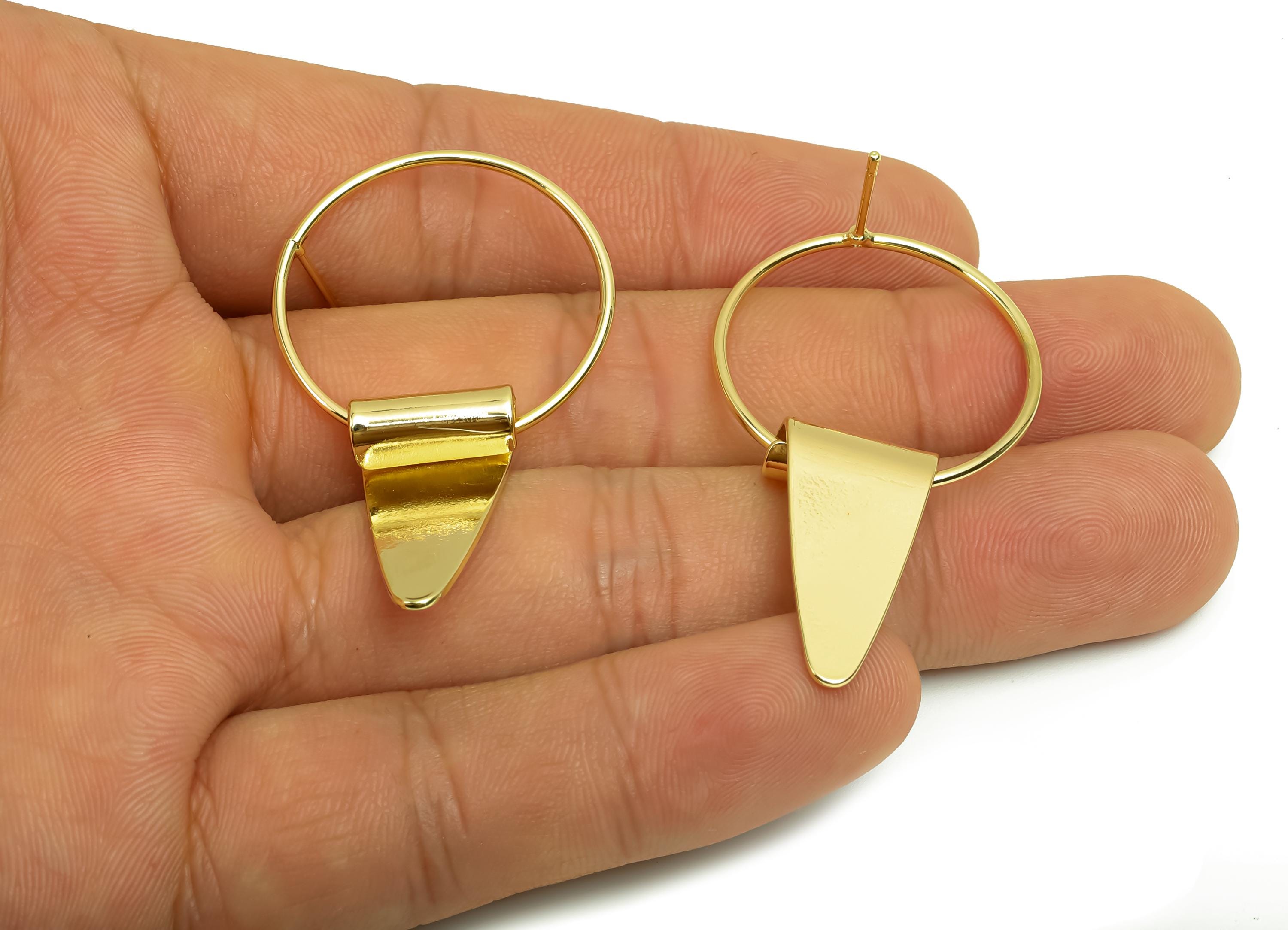 Brass Dangle Earring Post - Brass Triangle Wire Earring Post - Triangle Earring Post - 18K Real Gold Plating - 49x27.54x0.73mm - RGP8010 - DOMEDBAZAAR