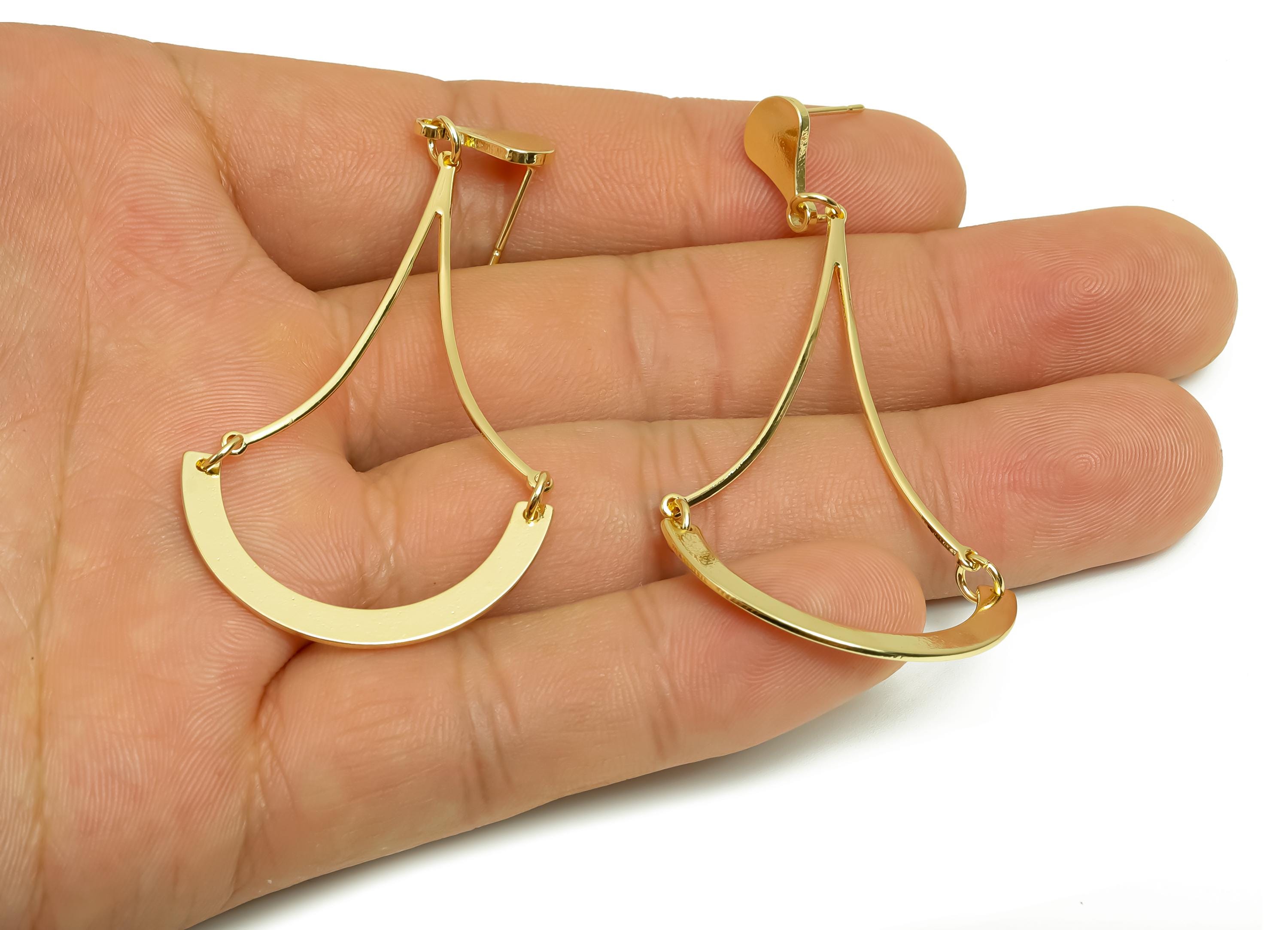 Brass Hoop Dangle Wire Earring Post - Brass Teardrop C Hoop Earring Post - Drop Hoop Post - 18K Real Gold Plating - 68x31x1.41mm - RGP8024 - DOMEDBAZAAR