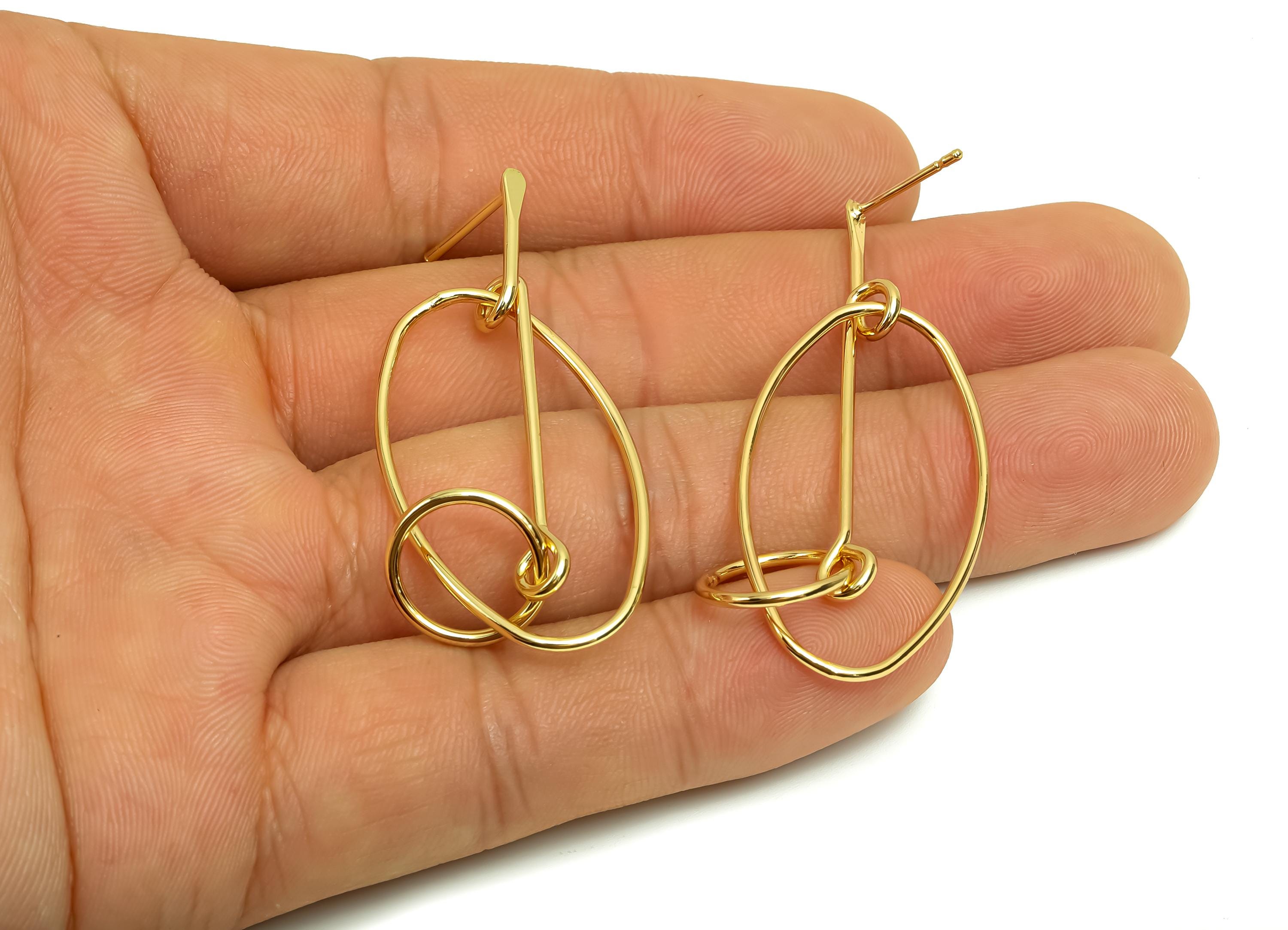 Brass Hammered Earring Post - Brass Dangle Oval Earring Stud - Geometry Earring Post - 18K Real Gold Plating - 54x19x1.15mm - RGP8025 - DOMEDBAZAAR