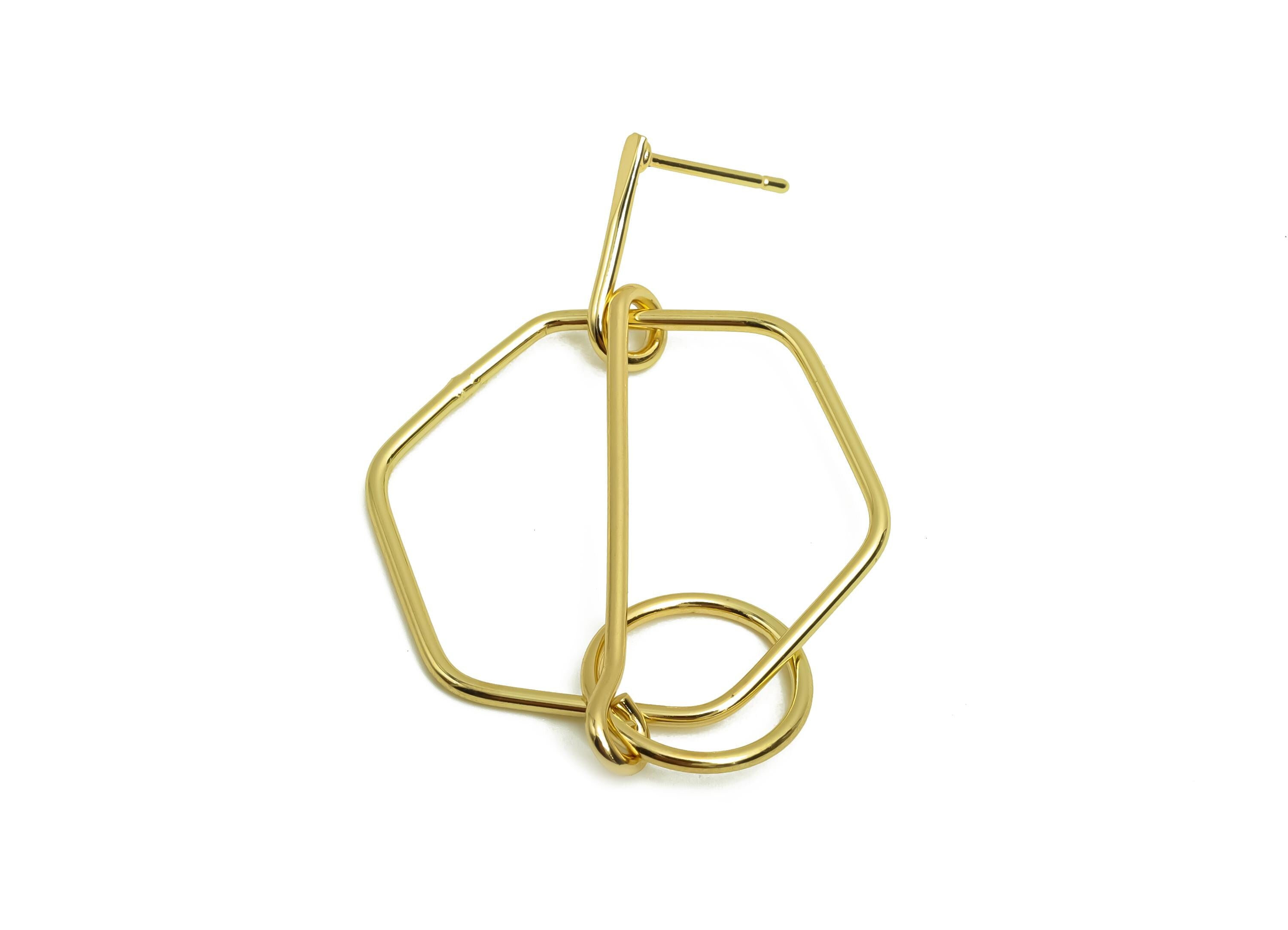 Brass Hammered Earring Post - Brass Dangle Hexagon Earring Stud - Geometry Earring Post - 18K Real Gold Plating - 49.47x29.26x1mm - RGP8030 - DOMEDBAZAAR