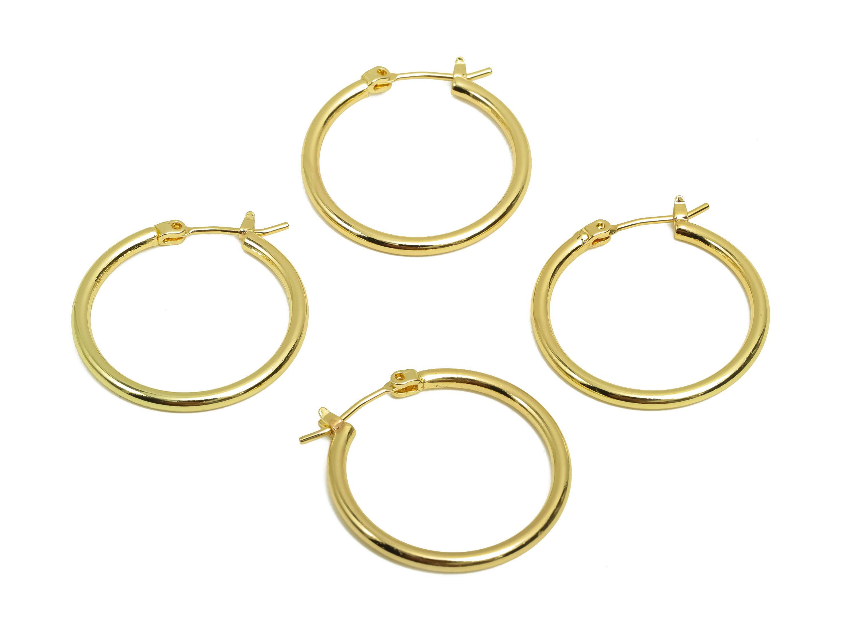25mm Round Wire Hoop Earring - Brass Hinged Back Earring - Brass Circle Hinged Back Earring - 18K Real Gold Plating - 24x24x2mm - RGP8040-25 - DOMEDBAZAAR