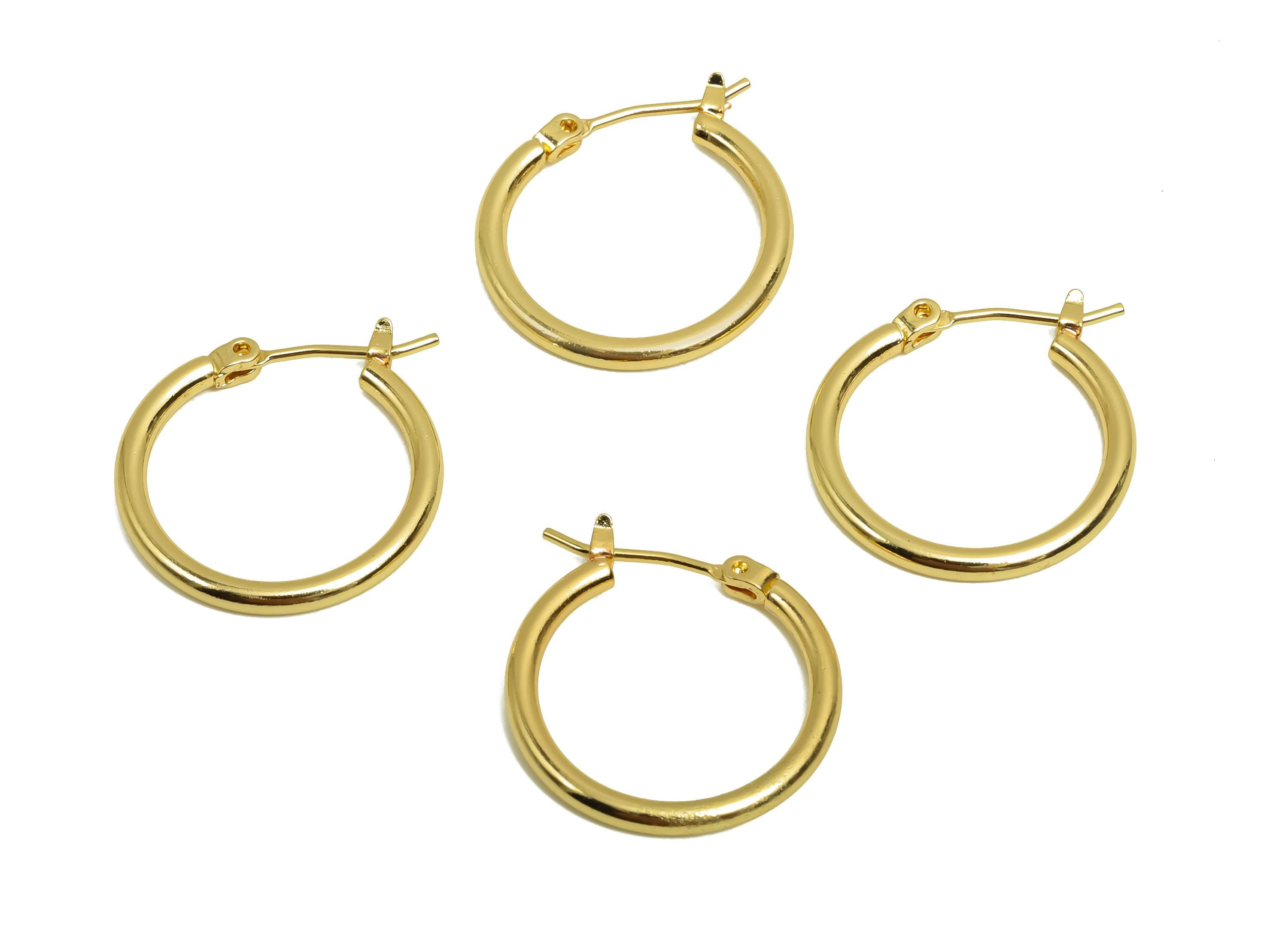 20mm Round Wire Hoop Earring - Brass Hinged Back Earring - Brass Circle Hinged Back Earring - 18K Real Gold Plating - 19x19x2mm - RGP8040-20 - DOMEDBAZAAR