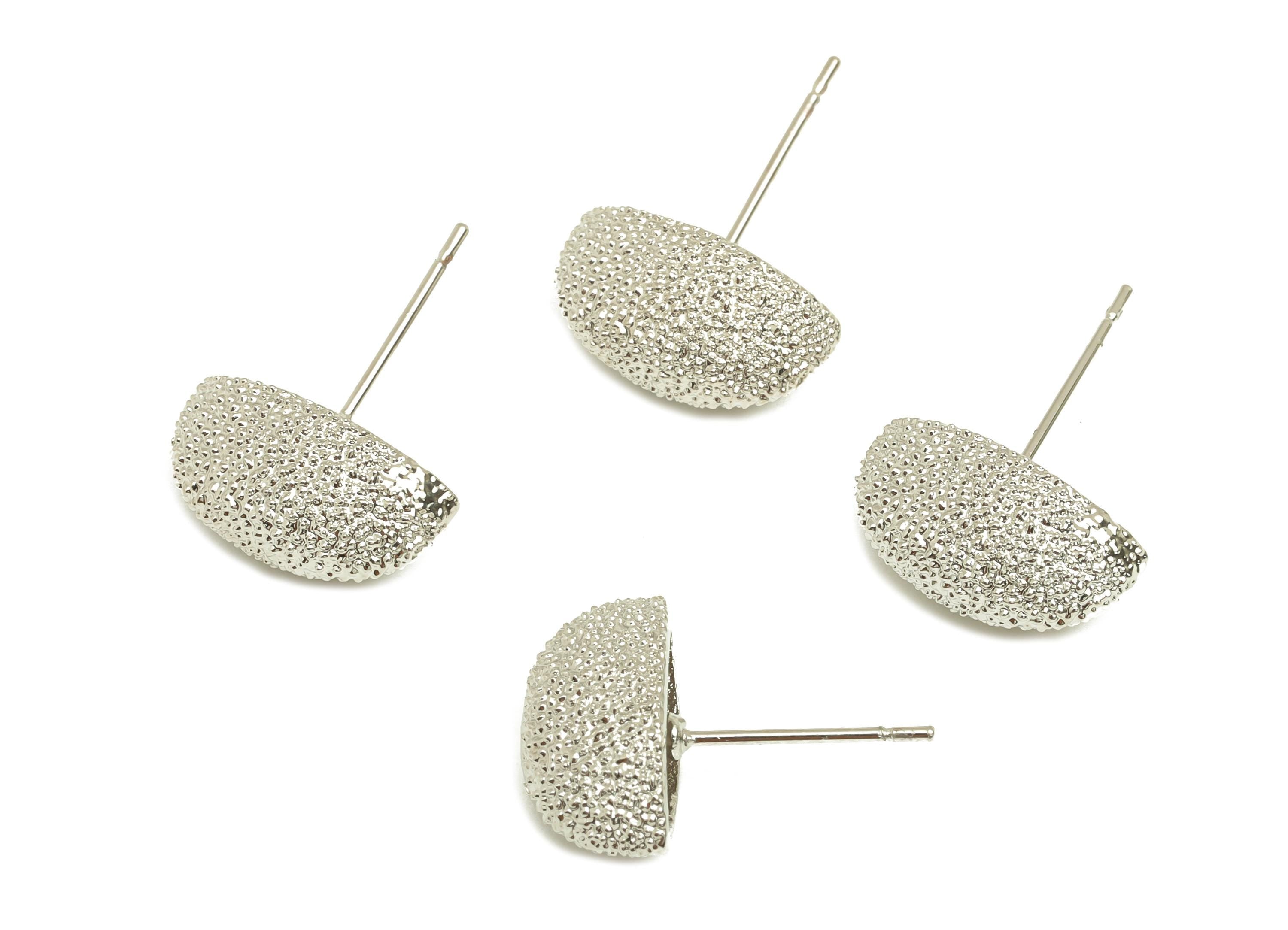 Brass Oval Earring Stud - Textured Marquise Earring Post - White Oval Earring Stud - 18K Real White Gold Plating - 19x6.94x6.78mm - RGP7740 - DOMEDBAZAAR