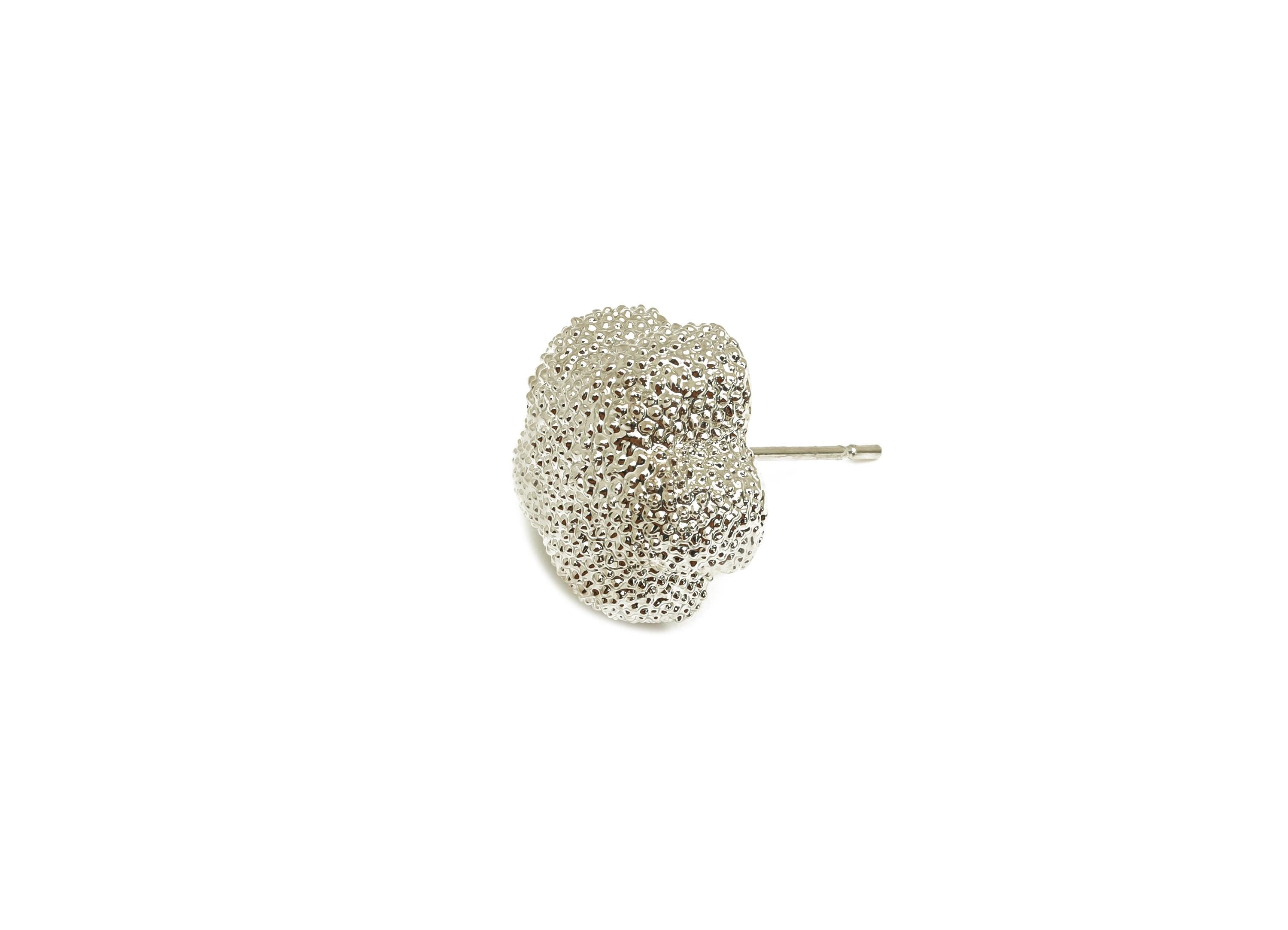 Brass Flower Earring Stud - Textured Flower Earring Post - White Flower Earring - 18K Real White Gold Plated - 18.64x14.7x7.47mm - RGP7742 - DOMEDBAZAAR