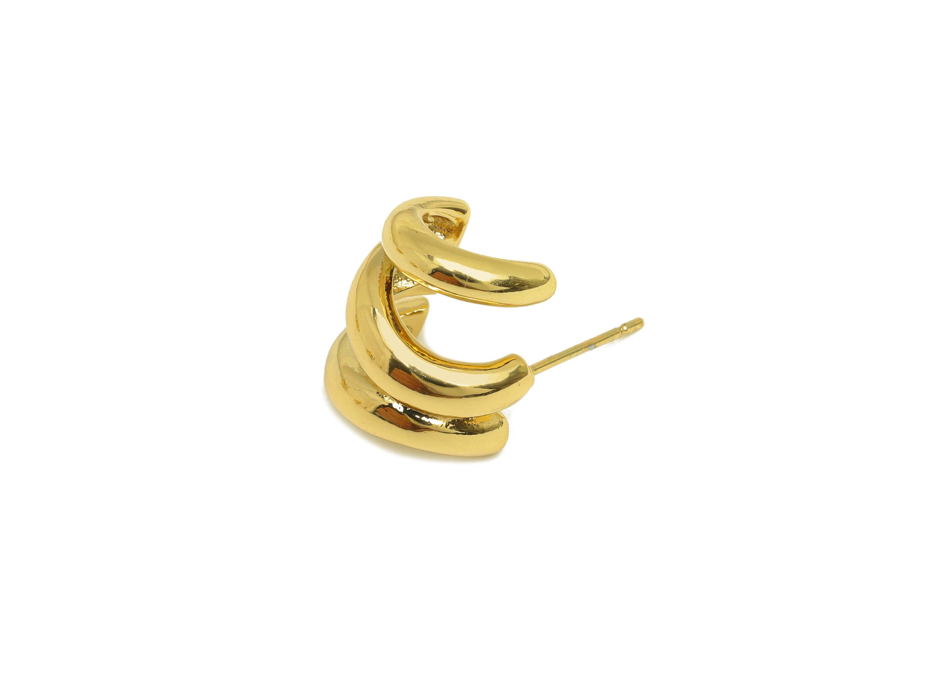 Brass Open Round Earring - Textured C Circle Earring Post - Gold Open Thick Round Ear - 18K Real Gold Plated - 20.8x13.3x14.52mm - RGP7743 - DOMEDBAZAAR