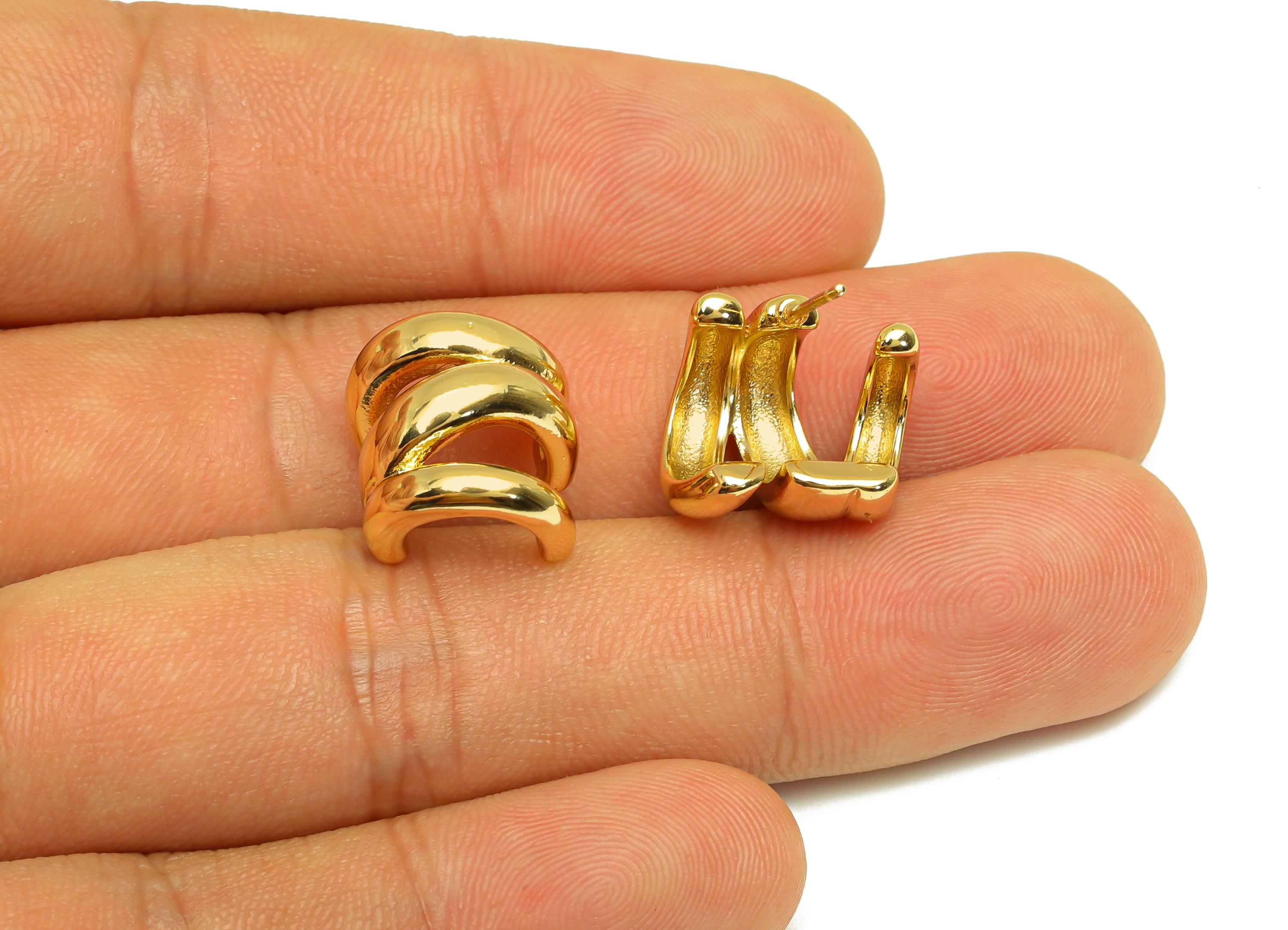 Brass Open Round Earring - Textured C Circle Earring Post - Gold Open Thick Round Ear - 18K Real Gold Plated - 20.8x13.3x14.52mm - RGP7743 - DOMEDBAZAAR