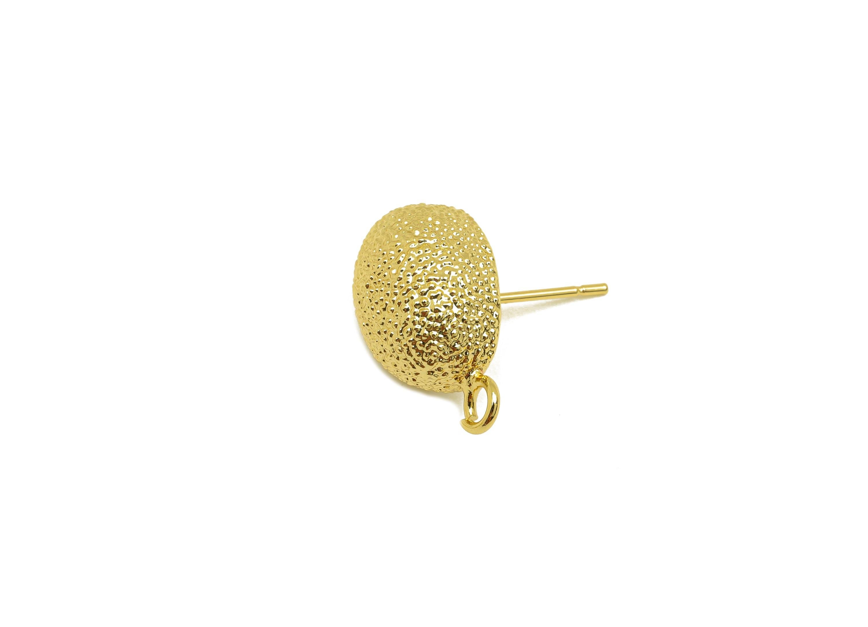 Brass Oval Earring Stud - Textured Oval Earring Post - Gold Textured Oval Earring Stud - 18K Real Gold Plated - 18.65x10.71x7.47mm - RGP7745 - DOMEDBAZAAR