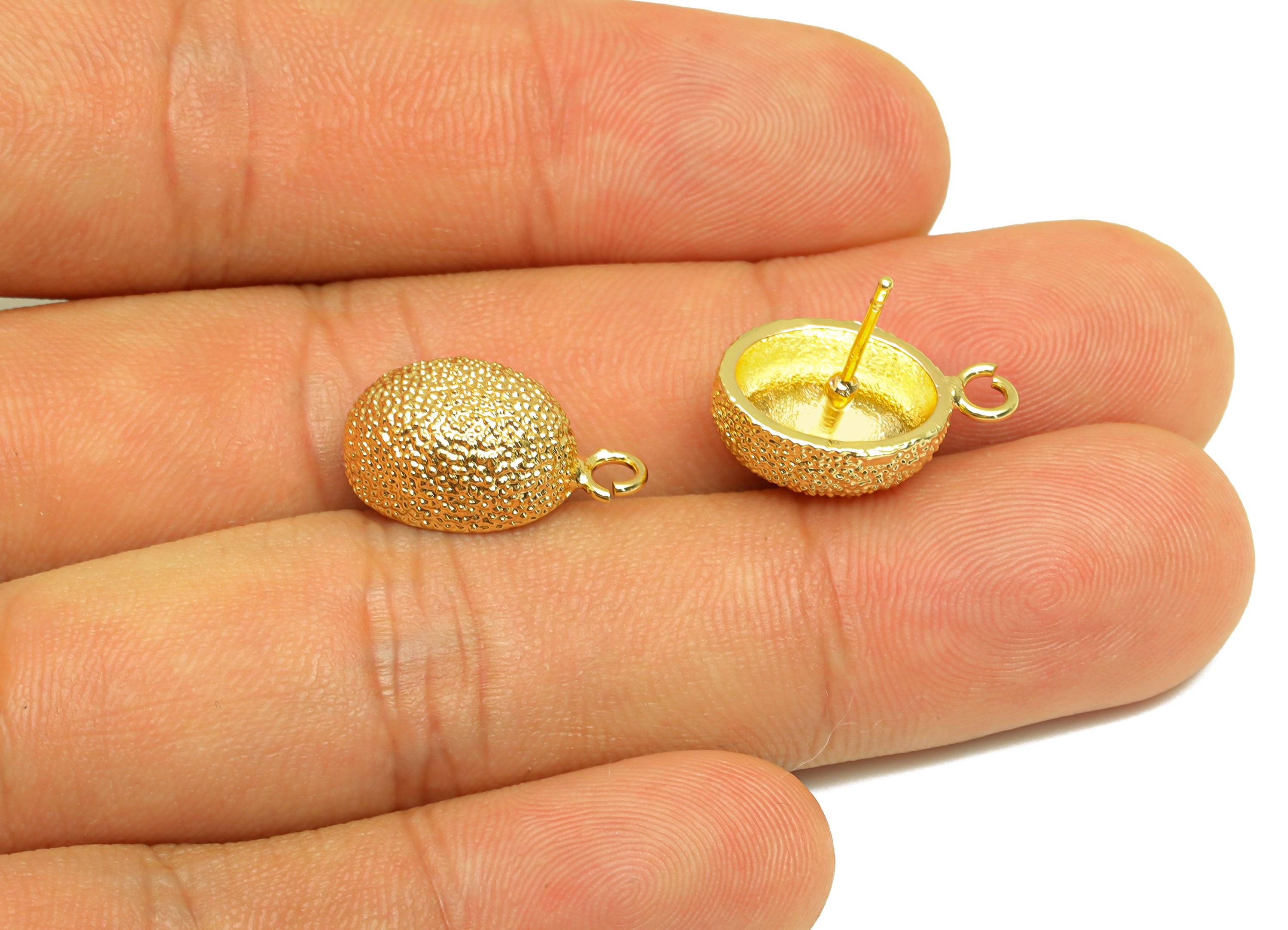 Brass Oval Earring Stud - Textured Oval Earring Post - Gold Textured Oval Earring Stud - 18K Real Gold Plated - 18.65x10.71x7.47mm - RGP7745 - DOMEDBAZAAR