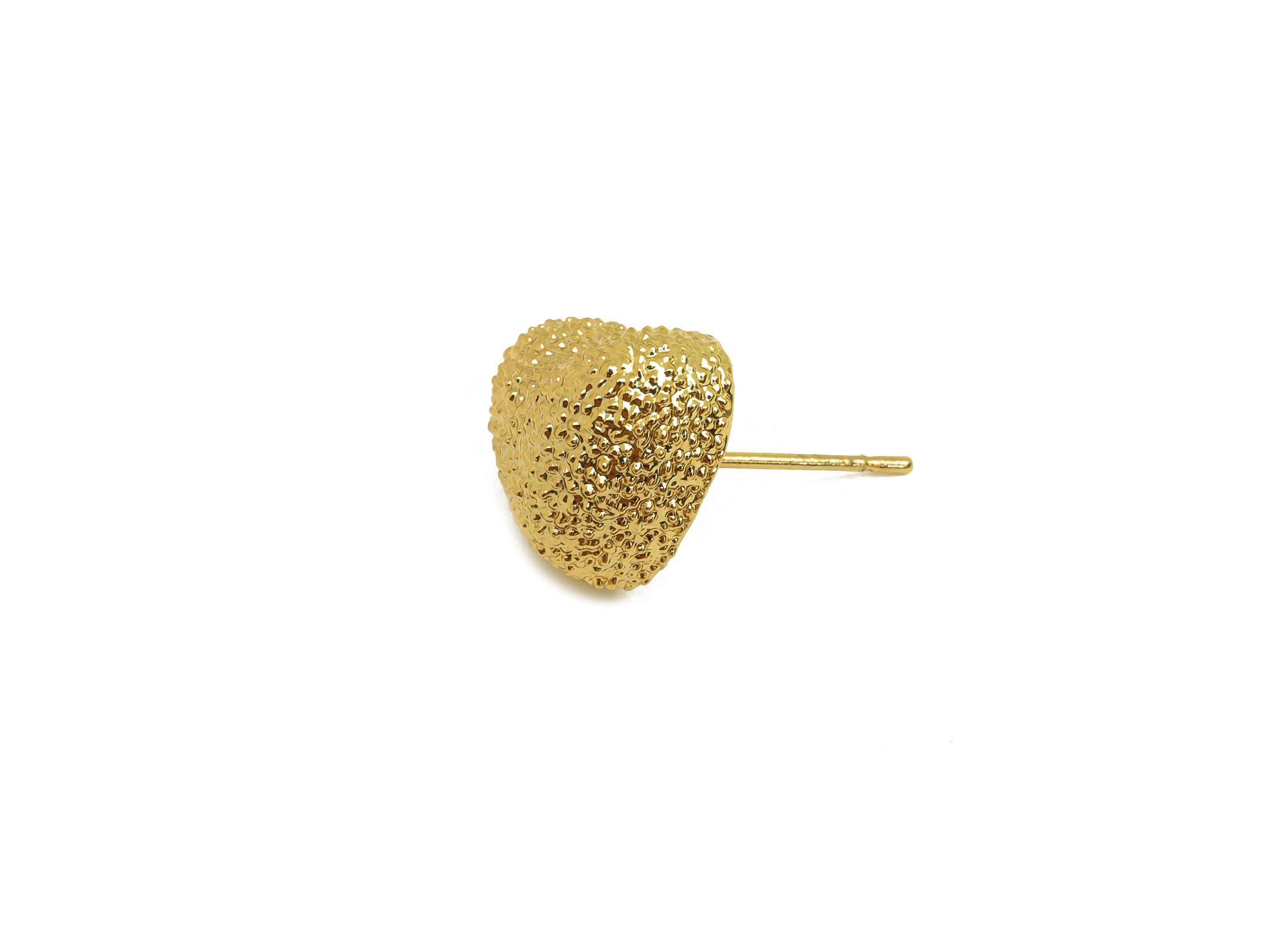 Brass Heart Earring Stud - Textured Heart Earring Post - Gold Textured Heart Earring - 18K Real Gold Plated - 18.2x13.72x6.52mm - RGP7748 - DOMEDBAZAAR