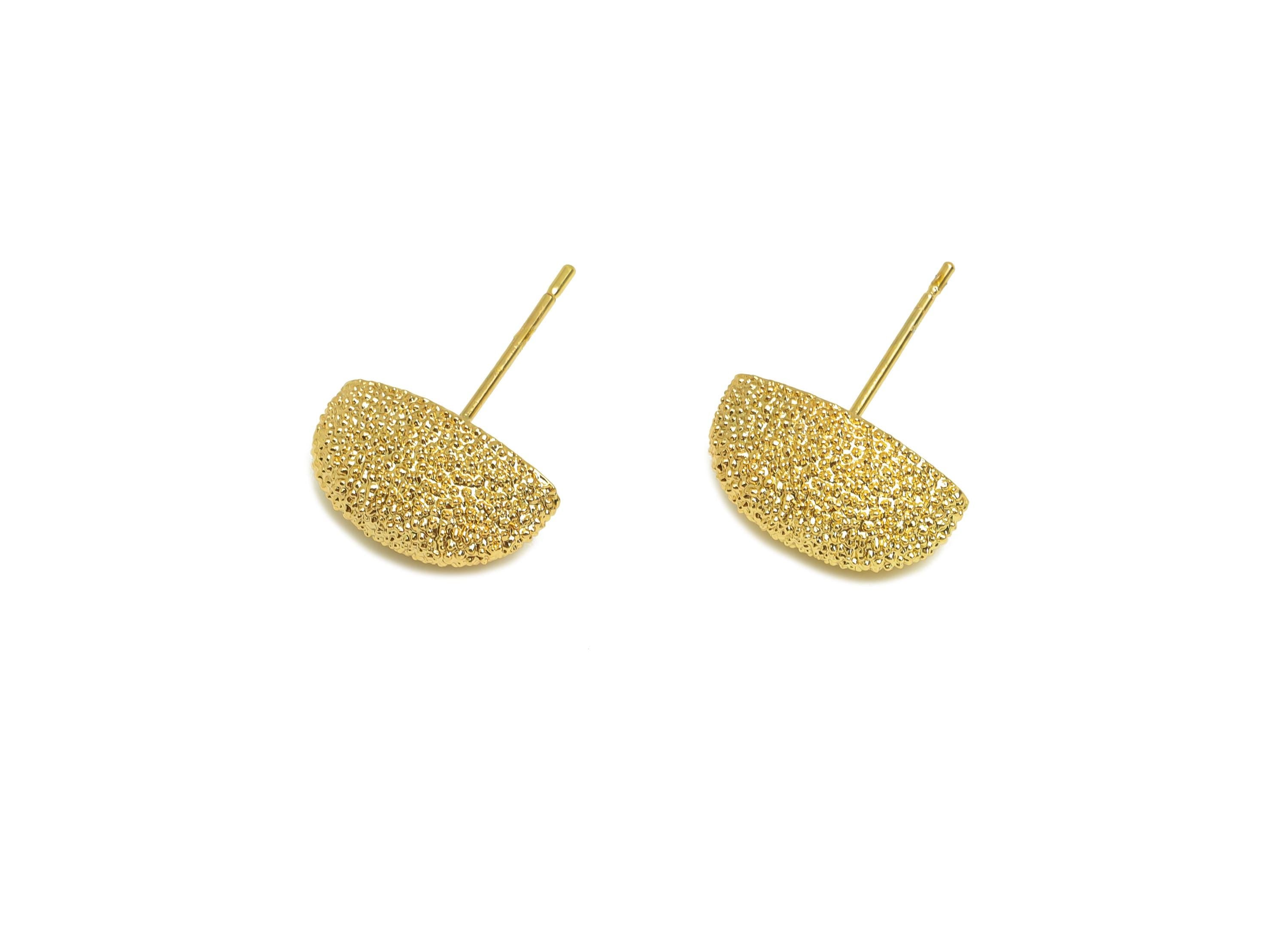 Brass Oval Earring Stud - Textured Marquise Earring Post - Gold Marquise Oval Earring Stud - 18K Real Gold Plating - 19x6.94x6.78mm- RGP7750 - DOMEDBAZAAR