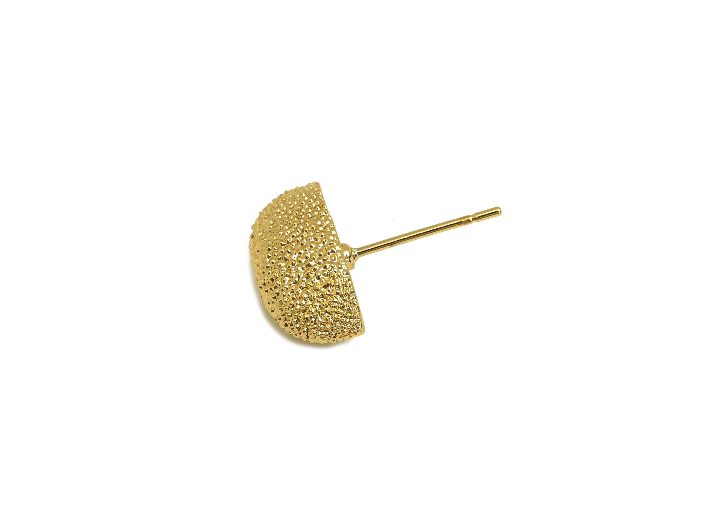 Brass Oval Earring Stud - Textured Marquise Earring Post - Gold Marquise Oval Earring Stud - 18K Real Gold Plating - 19x6.94x6.78mm- RGP7750 - DOMEDBAZAAR