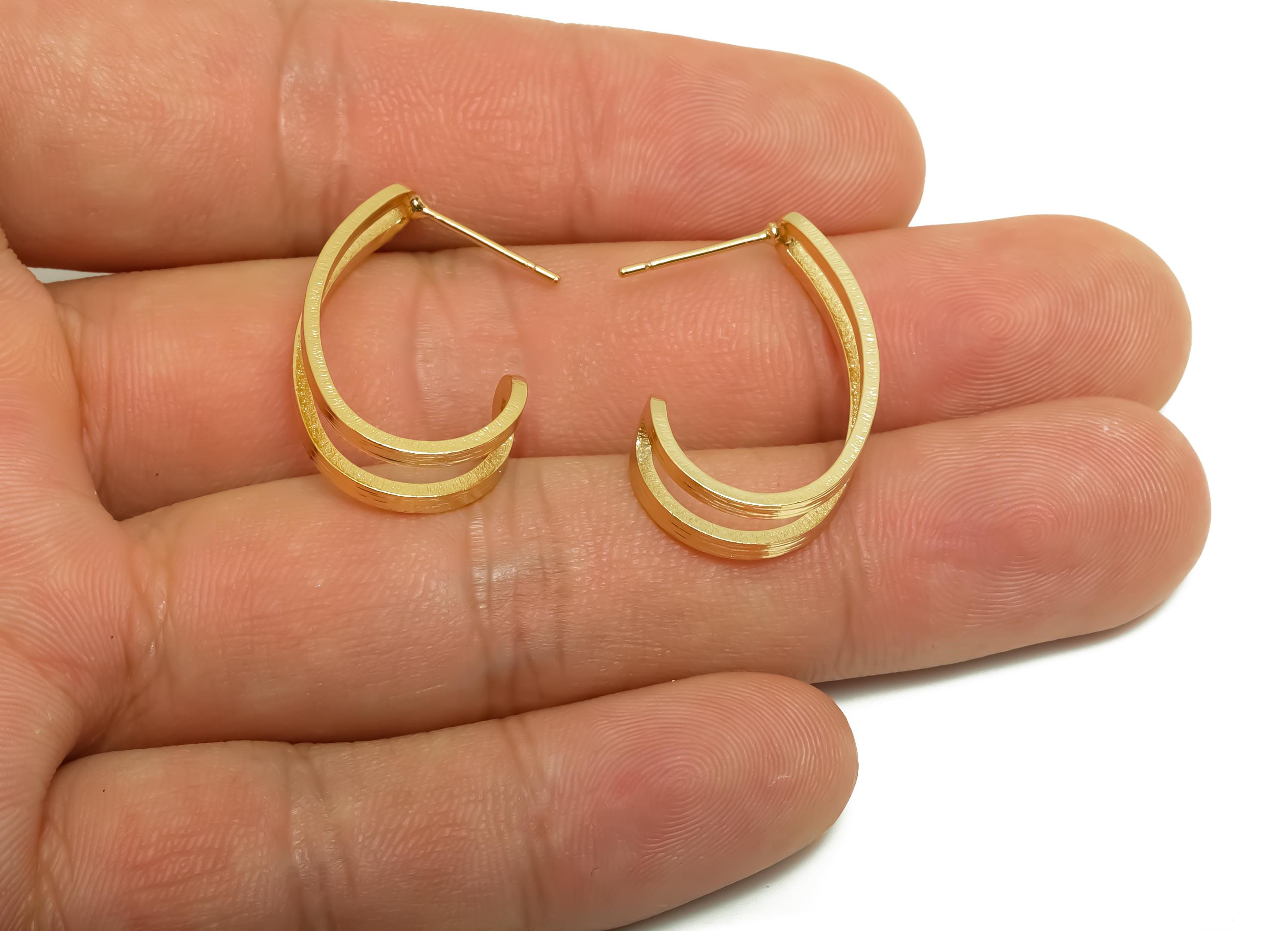 Brass Hoop Earring Post - Brass Textured Hoop Earring Stud - For Her - Gold Earring Post - 18K Real Gold Plating - 24x6x1.37mm - RGP8678 - DOMEDBAZAAR