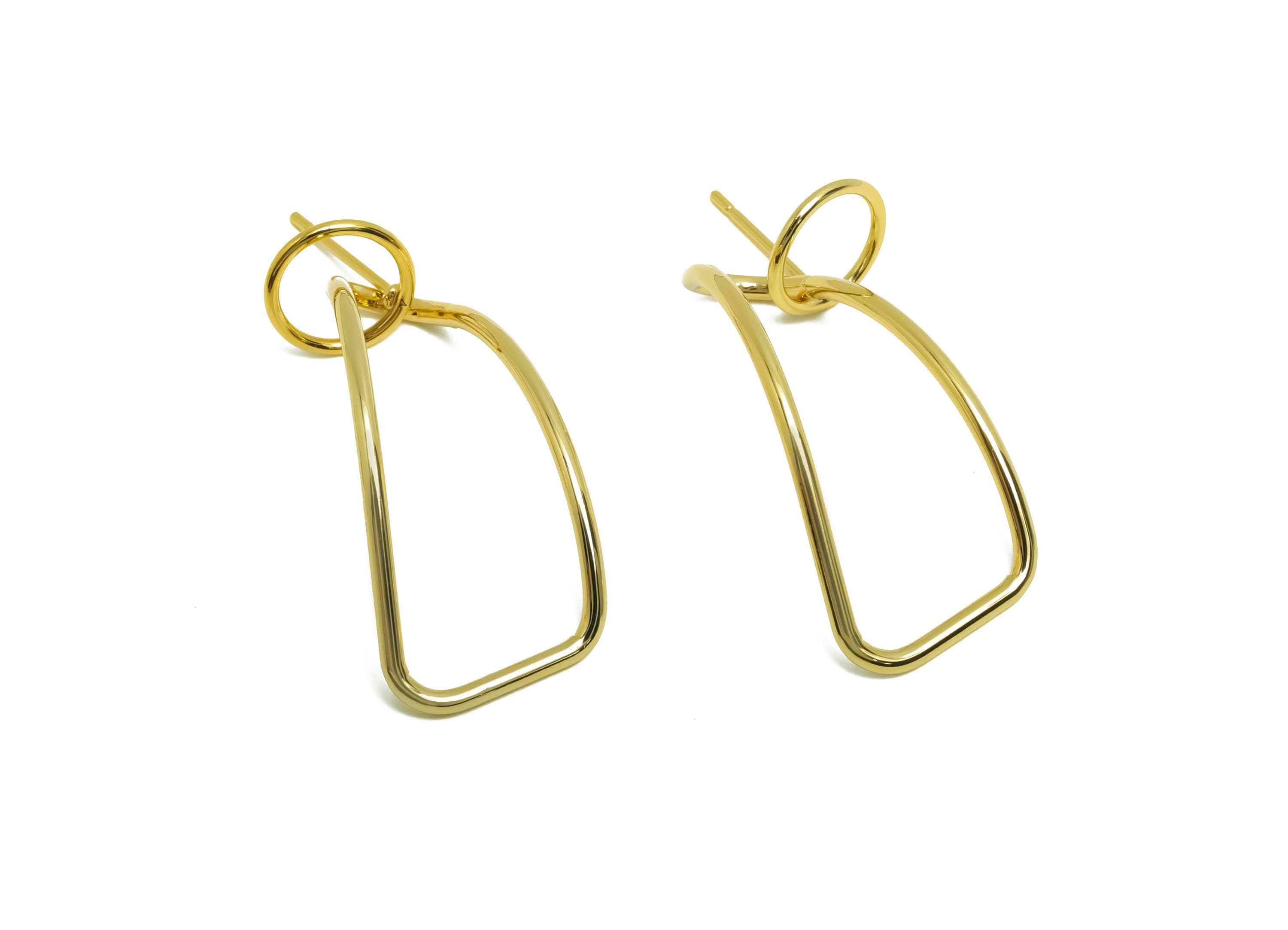 Brass Dangle Earring Stud - Twisted Wire Earring Post - Brass Curly Wire Circle Earring Post - 18K Real Gold Plating - 39.15x14x1mm- RGP8688 - DOMEDBAZAAR