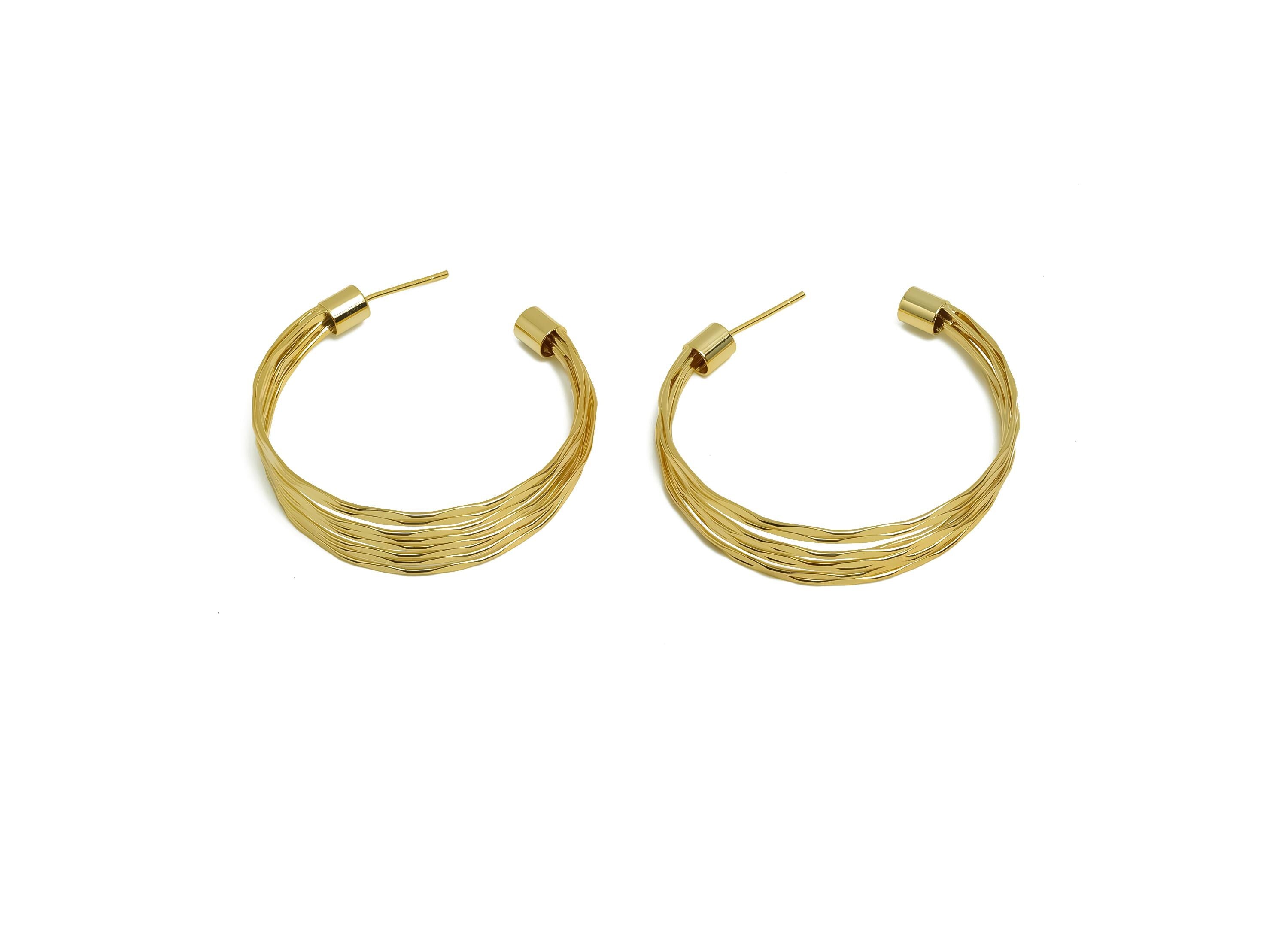 Brass Hoop Earring Stud - Open Hoop Hammered Earring Post - Gold Jewelry - For Her - 18K Real Gold Plating - 39.8x35.96x0.73mm - RGP8684 - DOMEDBAZAAR