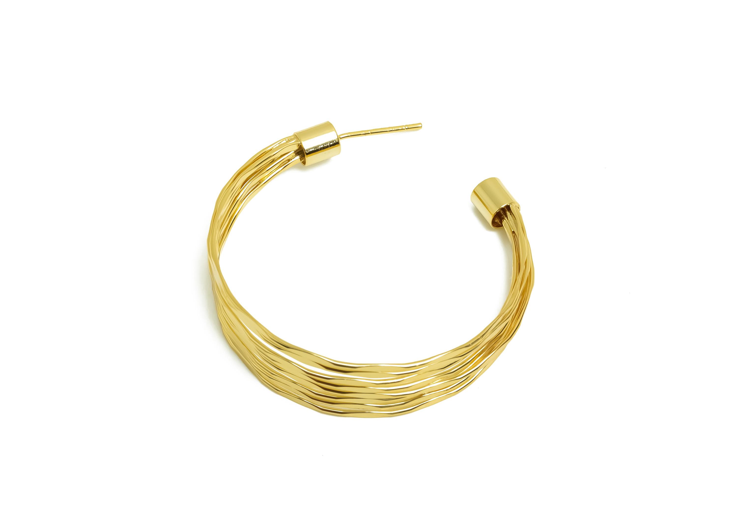 Brass Hoop Earring Stud - Open Hoop Hammered Earring Post - Gold Jewelry - For Her - 18K Real Gold Plating - 39.8x35.96x0.73mm - RGP8684 - DOMEDBAZAAR