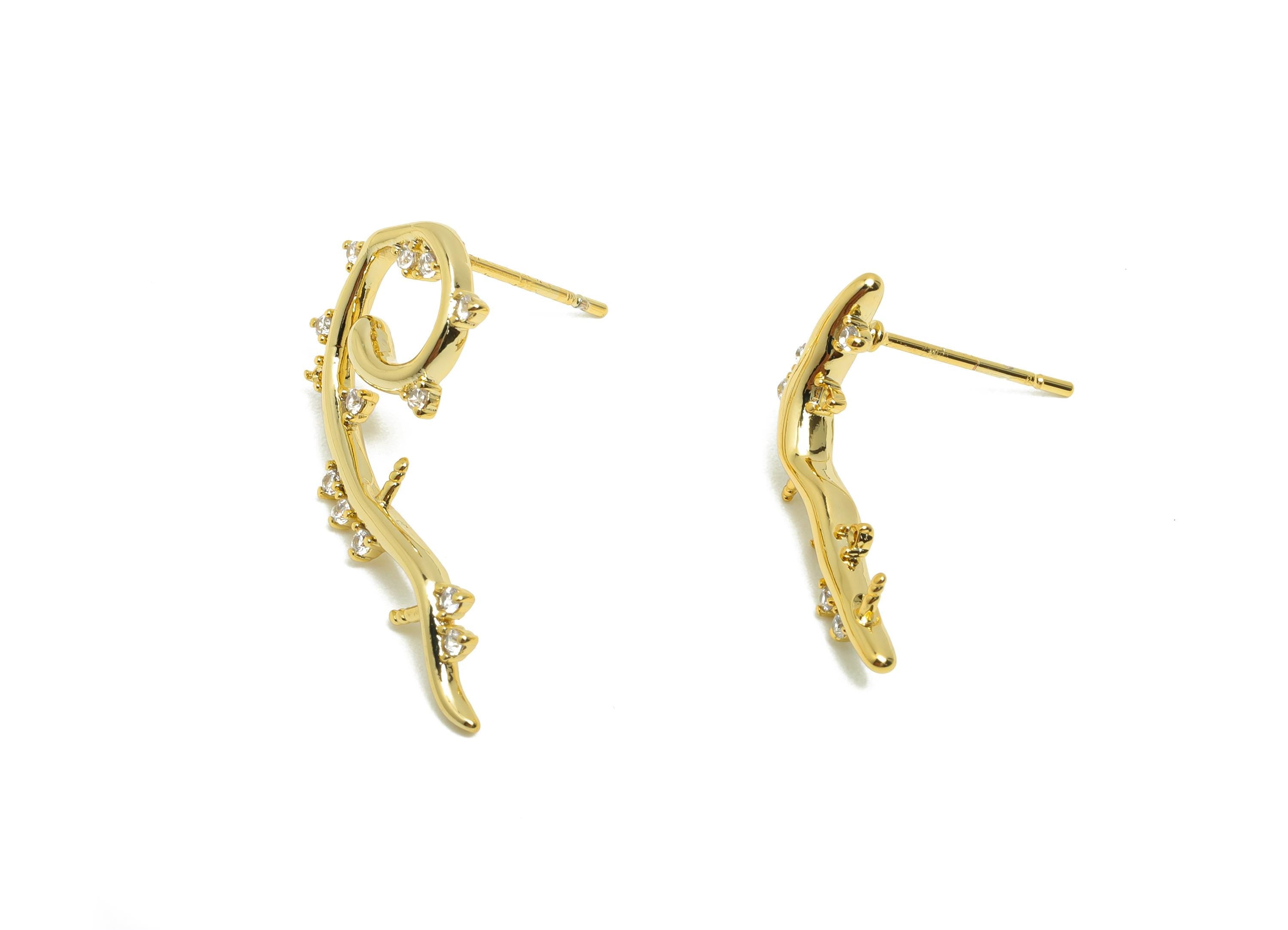 Brass Lug Setting Earring - CZ Curved Bar Earring Setting for Girls - Gold Daily Wear Ear - 18K Real Gold Plated - 26.23x12.9x2.34mm-RGP8525 - DOMEDBAZAAR