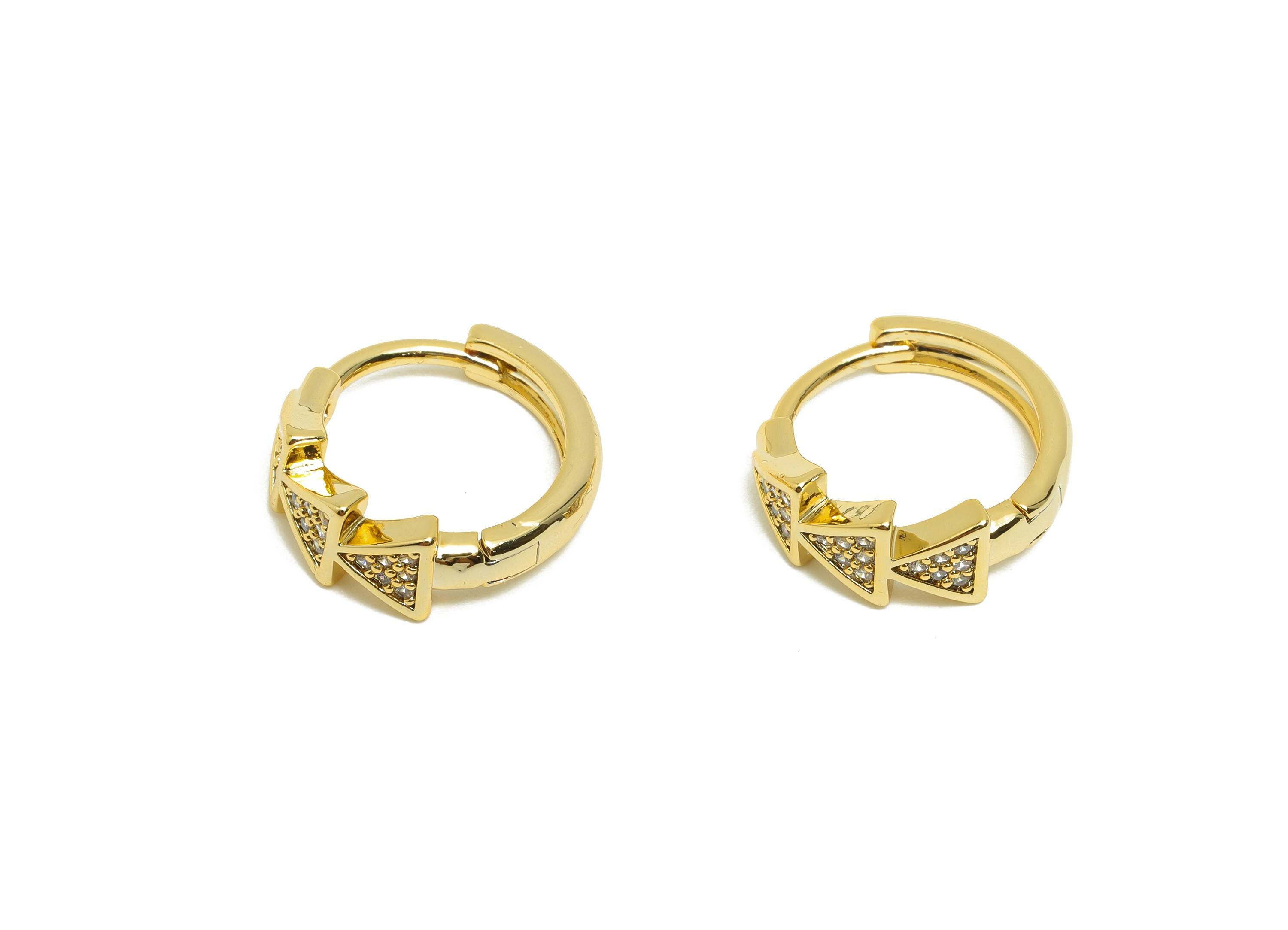 Brass Triangle Hoop Earring - Gold Huggie Earring for Girls - Zircon Daily Wear Earring - 18K Real Gold Plated - 15.4x14.3x5.8mm - RGP8526 - DOMEDBAZAAR