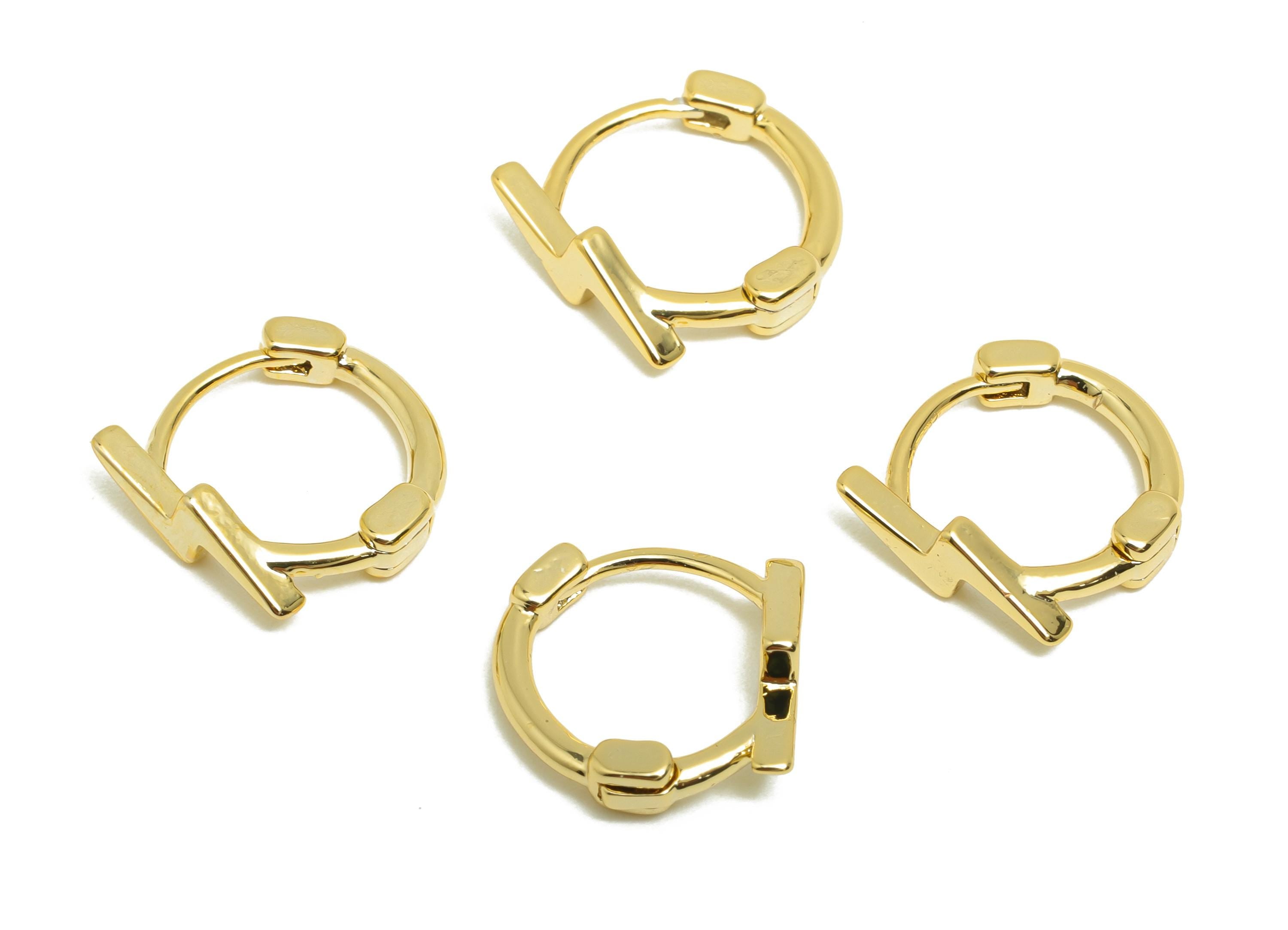 Brass Lightning Hoop Earring - Gold Huggie Earring for Girls - Circle Daily Wear Earring - 18K Real Gold Plated - 11.5x11.8x3.55mm - RGP8528 - DOMEDBAZAAR