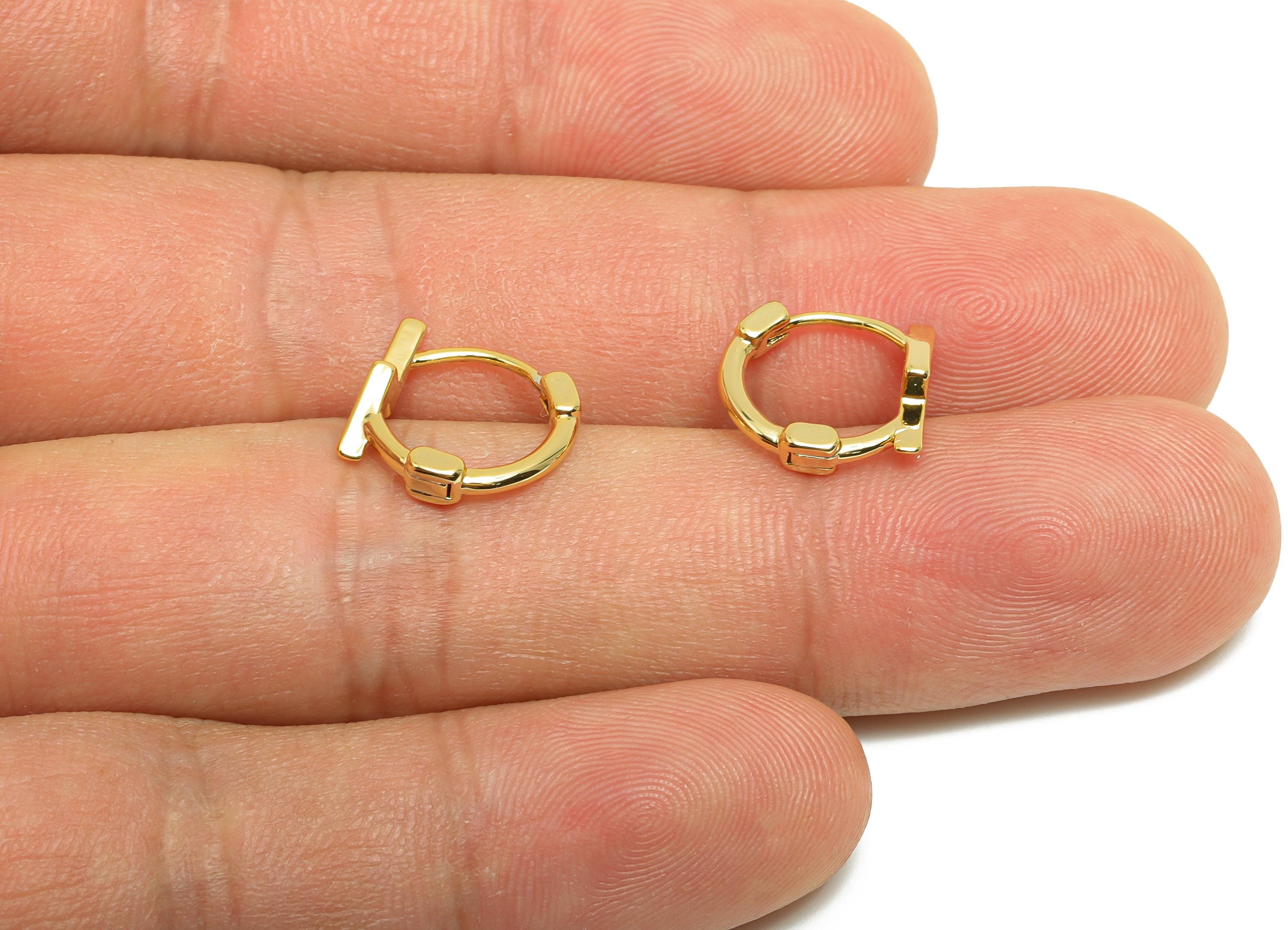 Brass Lightning Hoop Earring - Gold Huggie Earring for Girls - Circle Daily Wear Earring - 18K Real Gold Plated - 11.5x11.8x3.55mm - RGP8528 - DOMEDBAZAAR