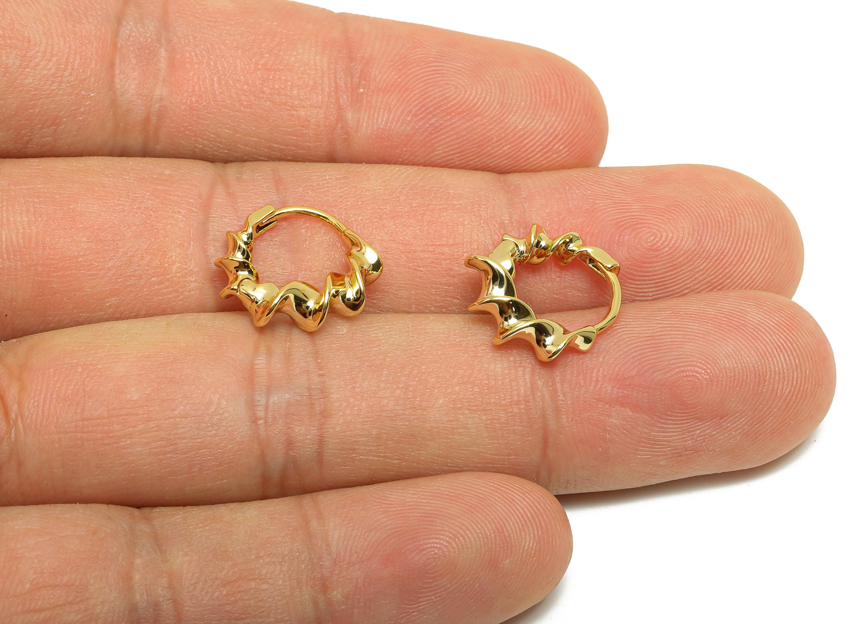 Brass Twisted Hoop Ear - Gold Huggie Earring for Girl's - Wave Circle Daily Wear Earring - 18K Real Gold Plated - 14.7x14.6x4.7mm - RGP8529 - DOMEDBAZAAR