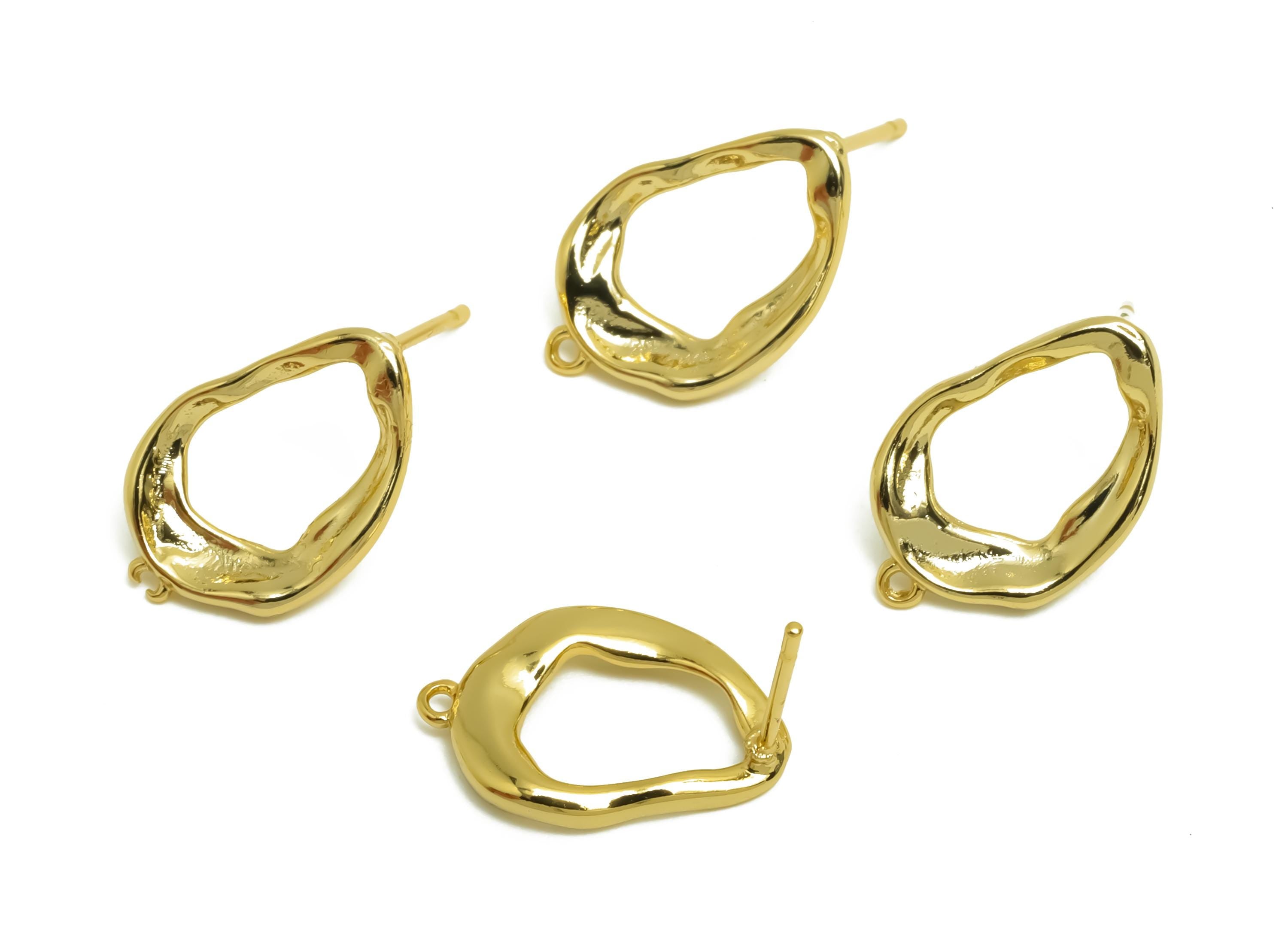 Brass Drop Earring Stud - Brass Wavy Teardrop Earring Post - Gold Jewelry - Gift For Her - 18K Real Gold Plating - 16x10x2mm - RGP8676 - DOMEDBAZAAR