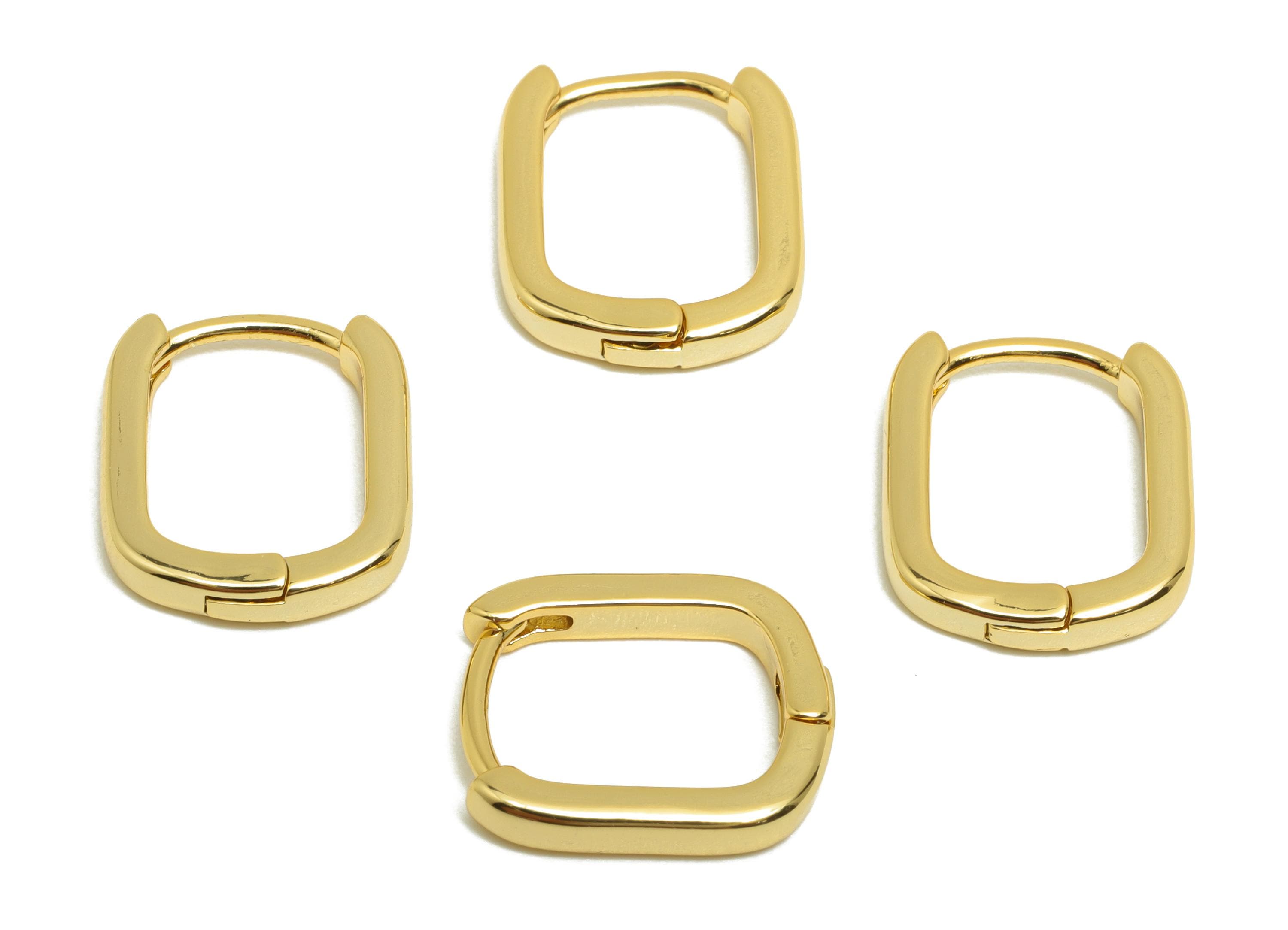 Brass Rectangle Hoop Earring - Gold Huggie Earring for Girls - Mini Daily Wear Earring - 18K Real Gold Plated - 13.8x11.8x2.4mm - RGP8531 - DOMEDBAZAAR