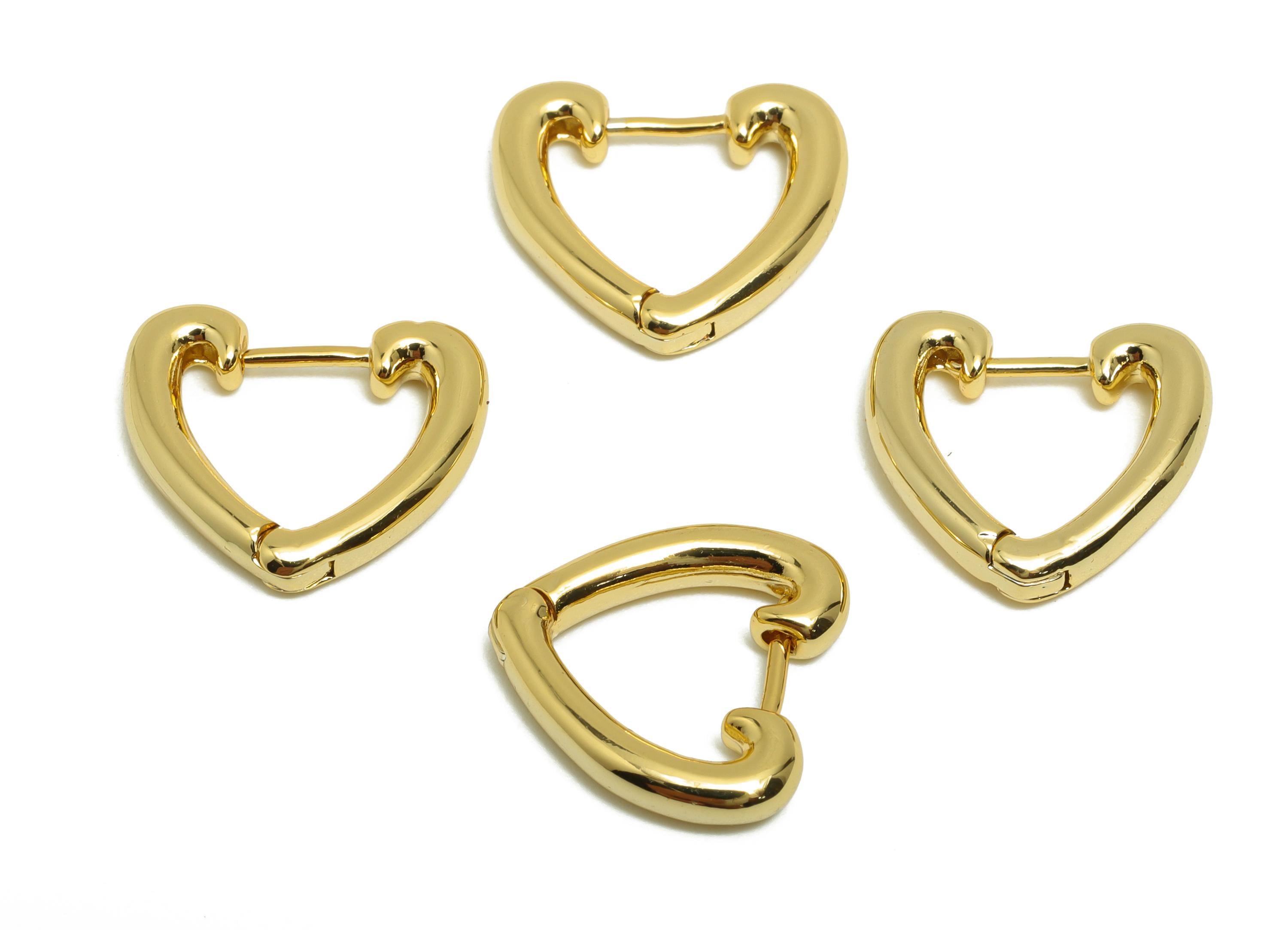 Brass Heart Hoop Earring - Gold Huggie Earring for Girl's - Heart Valentine's Day Earring - 18K Real Gold Plated - 14.3x13.3x2.55mm -RGP8532 - DOMEDBAZAAR