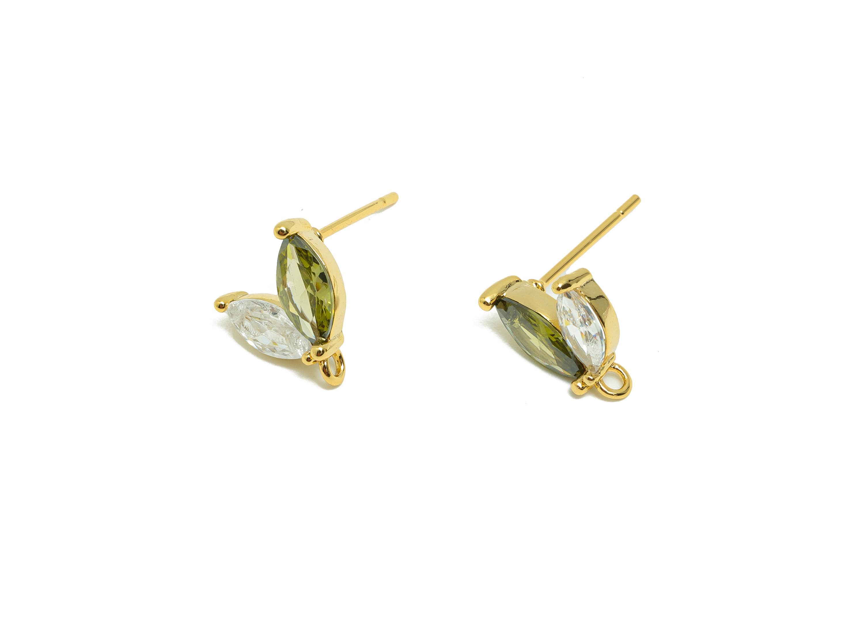 Brass Leaf Earring Stud - Zircon Marquise Earring Post for Girls - Gold Daily Wear Earring - 18K Real Gold Plating -9.94x8.6x3.36mm- RGP8536 - DOMEDBAZAAR