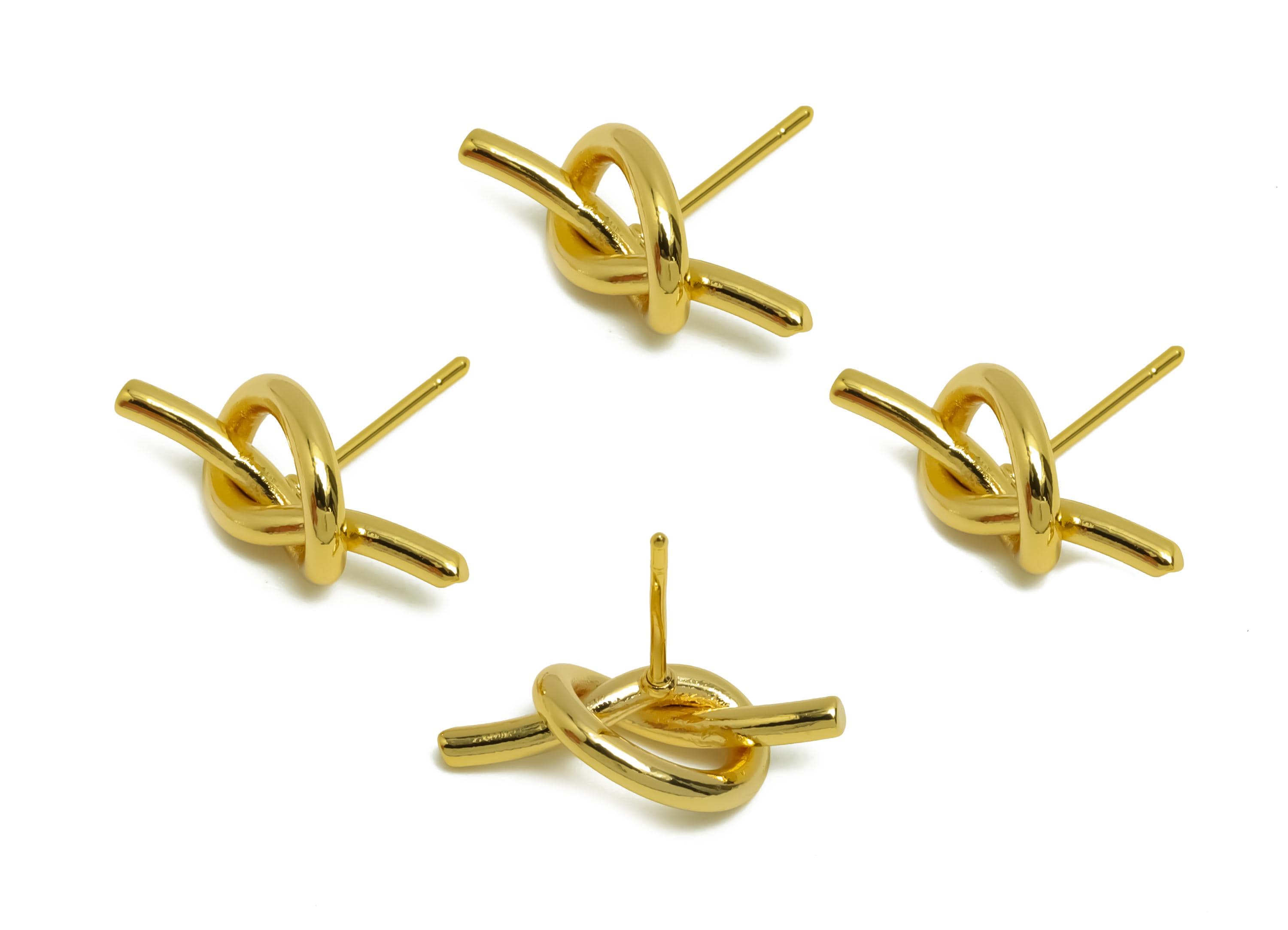 Brass Knot Earring Stud - Brass Twine Wire Earring Post - Gold Jewelry - Gift For Her - 18K Real Gold Plating -18.01x8.17x2.25mm - RGP8679 - DOMEDBAZAAR