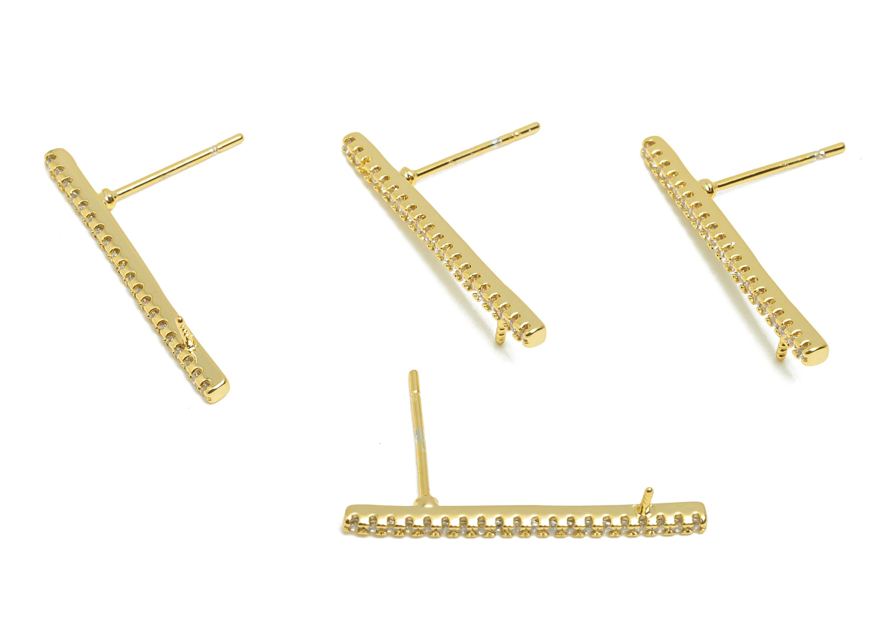 Brass Bar Earring Stud - Bar Earring Setting for Girls - Gold Zircon Earring for Party - 18K Real Gold Plating - 25.4x4.8x1.96mm - RGP8539 - DOMEDBAZAAR