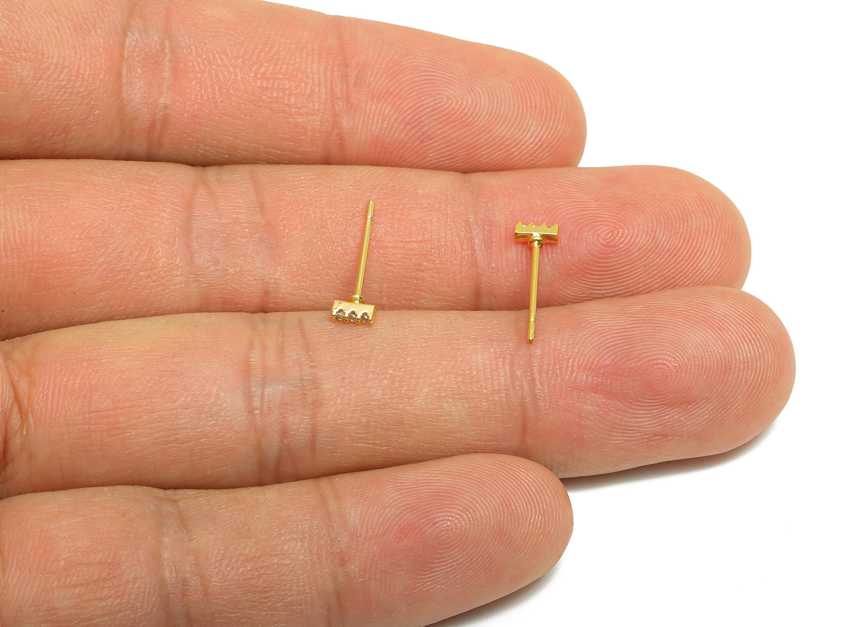 Brass Bar Earring Stud - Tiny Bar Earring Setting for Girls - Gold Zircon Daily Wear Ear - 18K Real Gold Plating - 4.16x1.61x1.34mm -RGP8540 - DOMEDBAZAAR