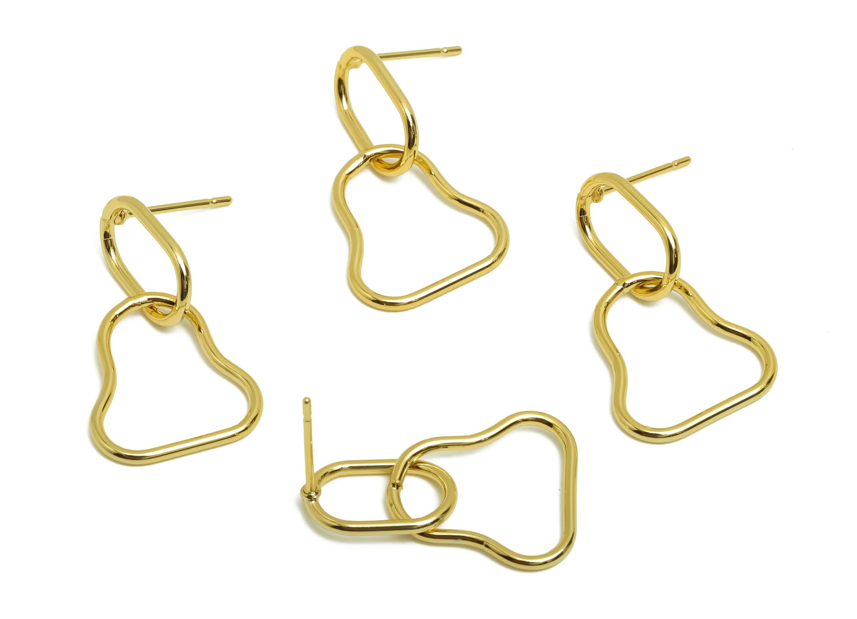 Brass Heart Earring Stud - Brass Dangle Heart Earring Post - Gold Jewelry - Gift For Her - 18K Real Gold Plating - 25.4x8.22x1mm - RGP8691 - DOMEDBAZAAR