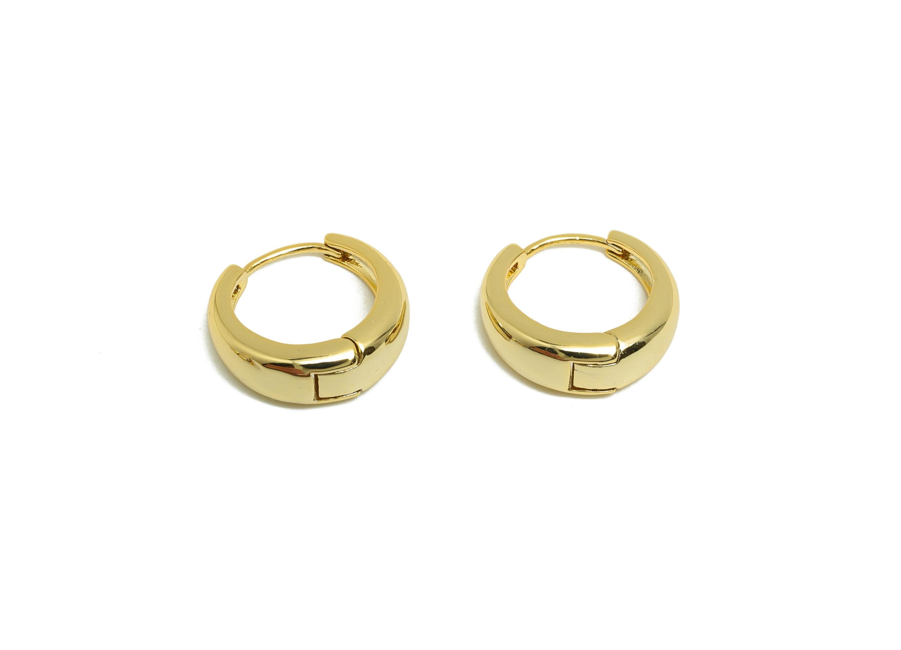 Brass Round Hoop Earring - Gold Huggie Earring for Girl's - Thick Circle Daily Wear Ear - 18K Real Gold Plated - 13.5x13.23x4.7mm - RGP8542 - DOMEDBAZAAR