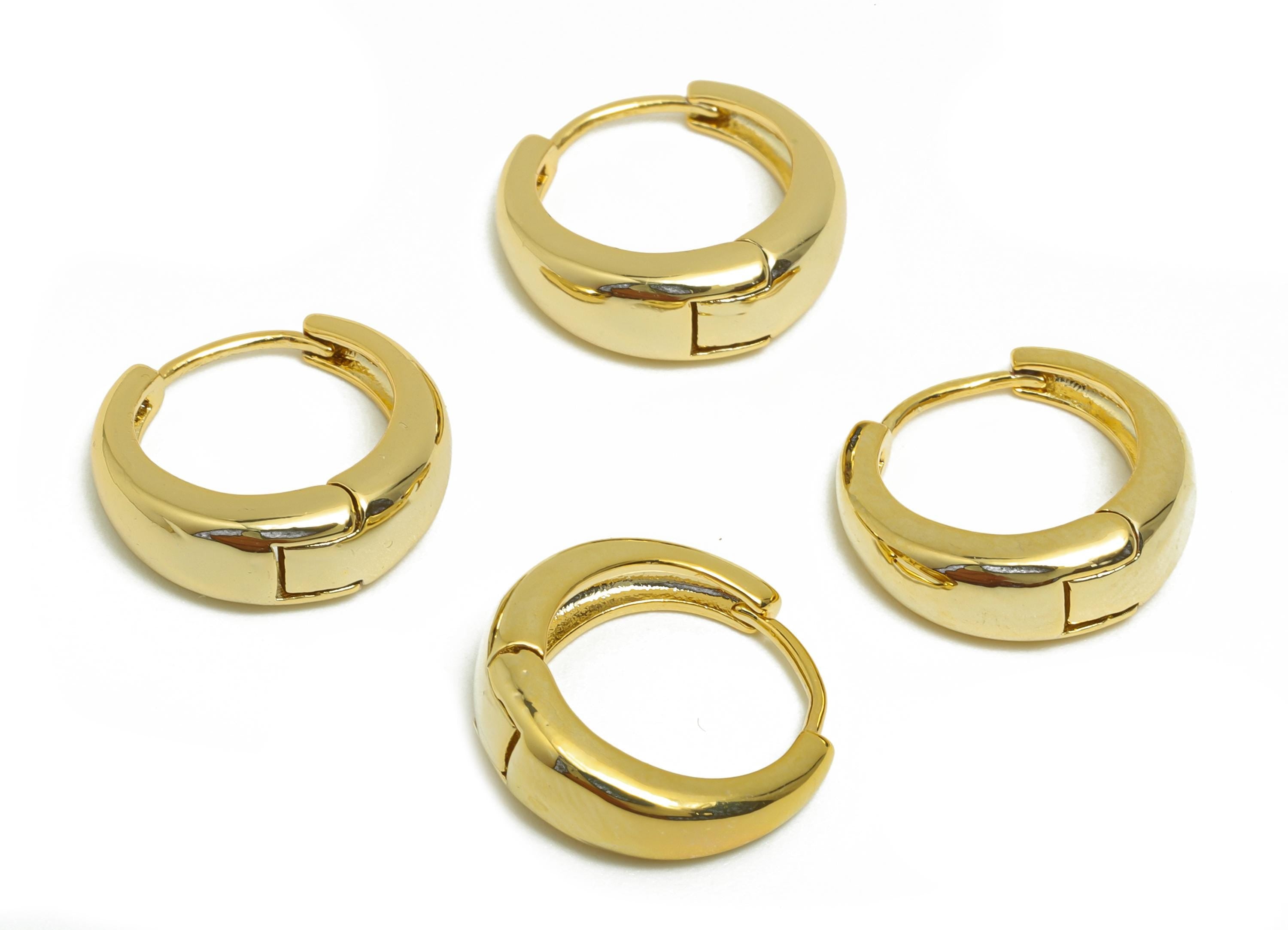 Brass Round Hoop Earring - Gold Huggie Earring for Girl's - Thick Circle Daily Wear Ear - 18K Real Gold Plated - 13.5x13.23x4.7mm - RGP8542 - DOMEDBAZAAR