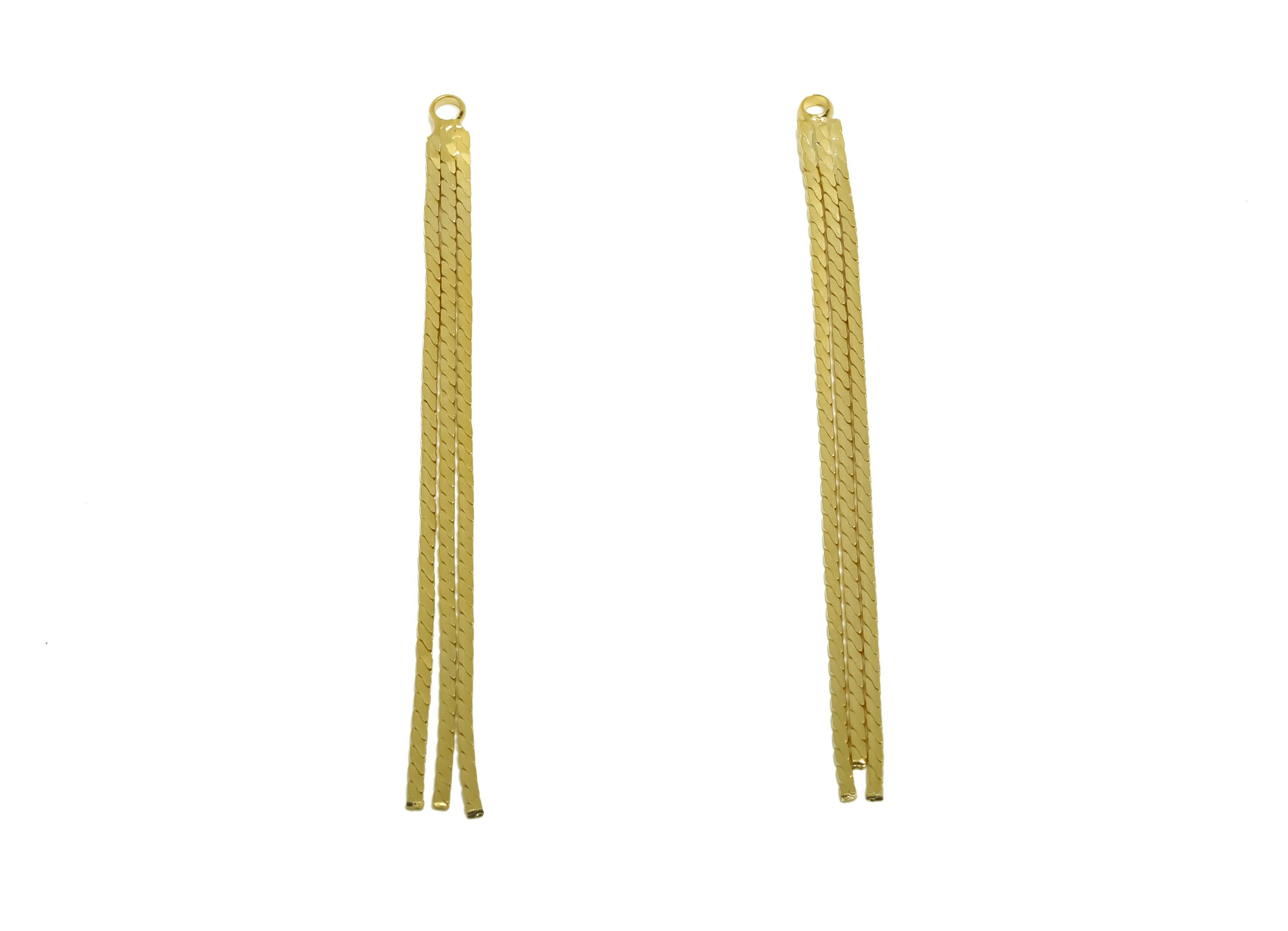 Brass Tassel Earring Charm - Brass Tassel Chain Earring Charm - Brass Snake Chain Earring Charm - 18K Real Gold Plated - 62x3x1mm - RGP8672 - DOMEDBAZAAR