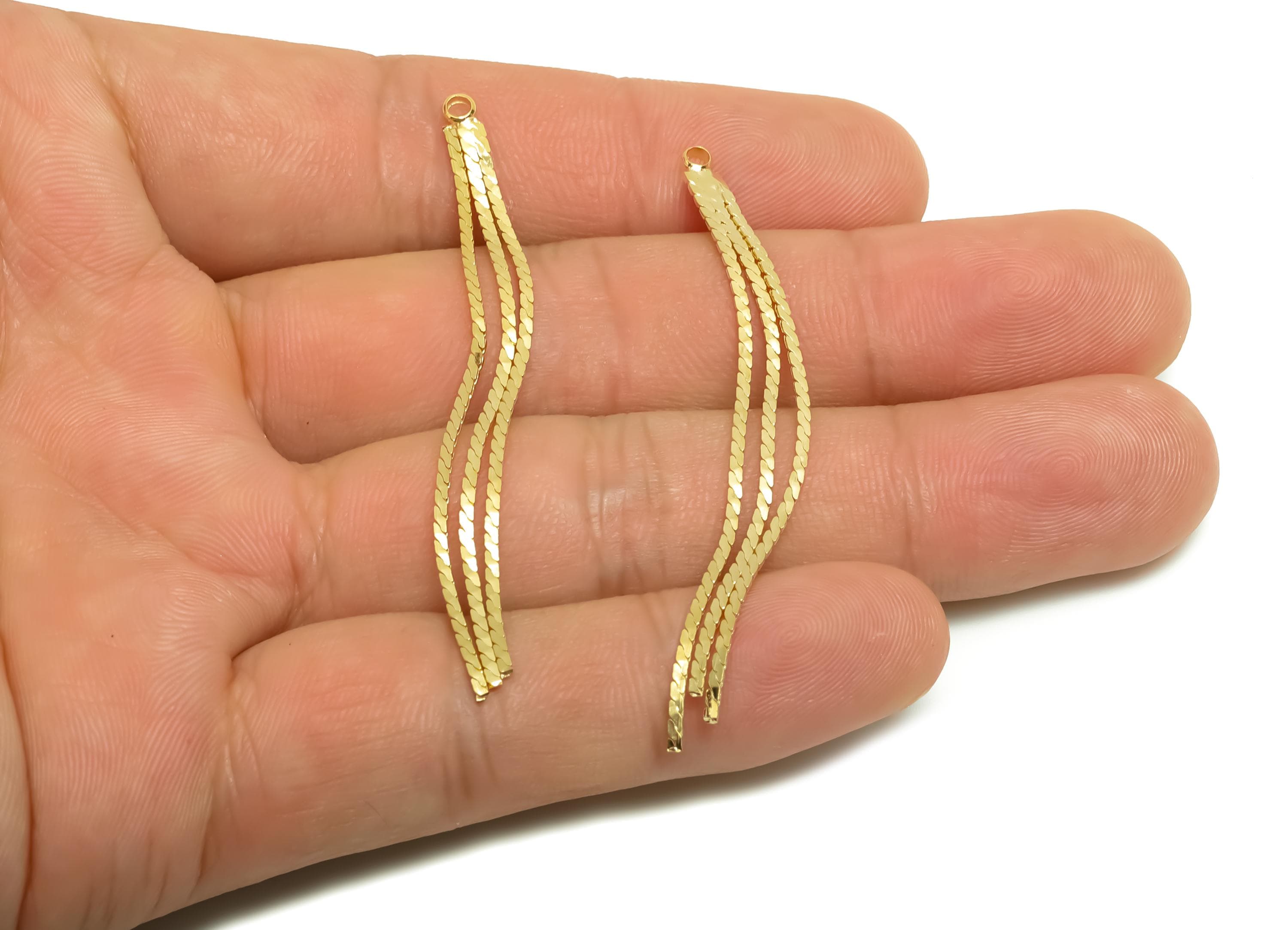 Brass Tassel Earring Charm - Brass Tassel Chain Earring Charm - Brass Snake Chain Earring Charm - 18K Real Gold Plated - 62x3x1mm - RGP8672 - DOMEDBAZAAR