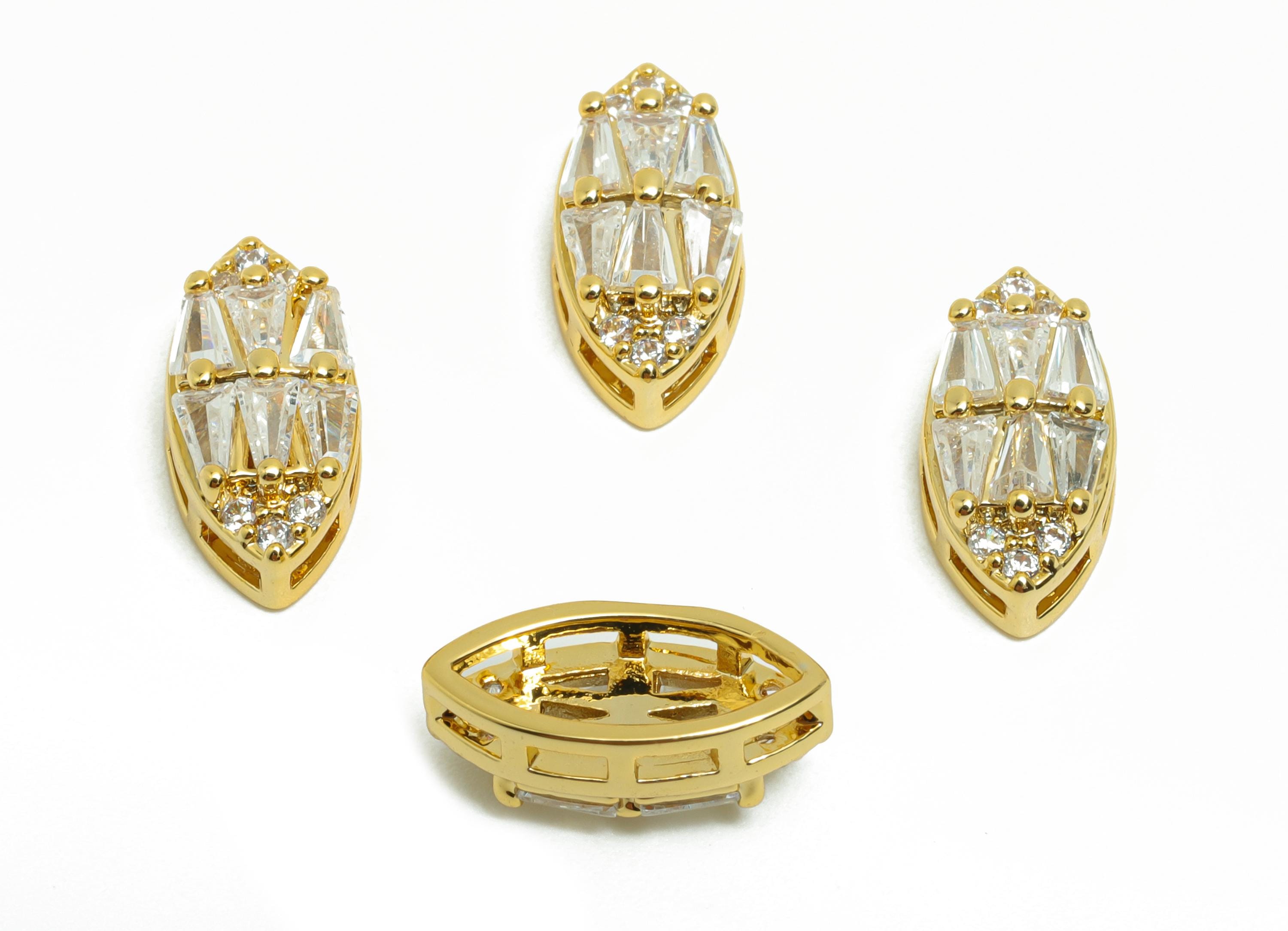 Gold Zircon Marquise Beads - Brass Marquise Bracelet Spacer Bead - CZ Marquise Necklace Bead - 18K Real Gold Plating - 11.9x6x4.5mm- RGP8554 - DOMEDBAZAAR