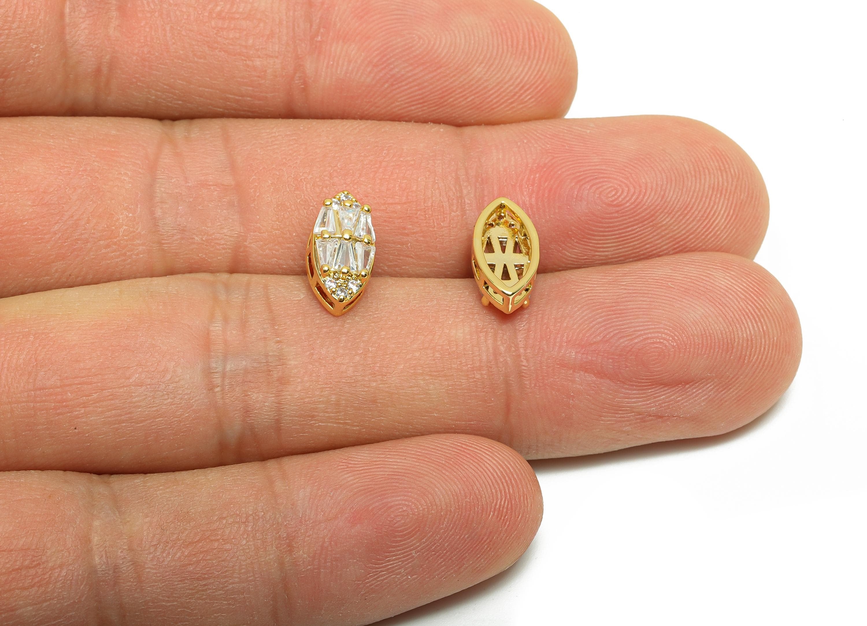 Gold Zircon Marquise Beads - Brass Marquise Bracelet Spacer Bead - CZ Marquise Necklace Bead - 18K Real Gold Plating - 11.9x6x4.5mm- RGP8554 - DOMEDBAZAAR