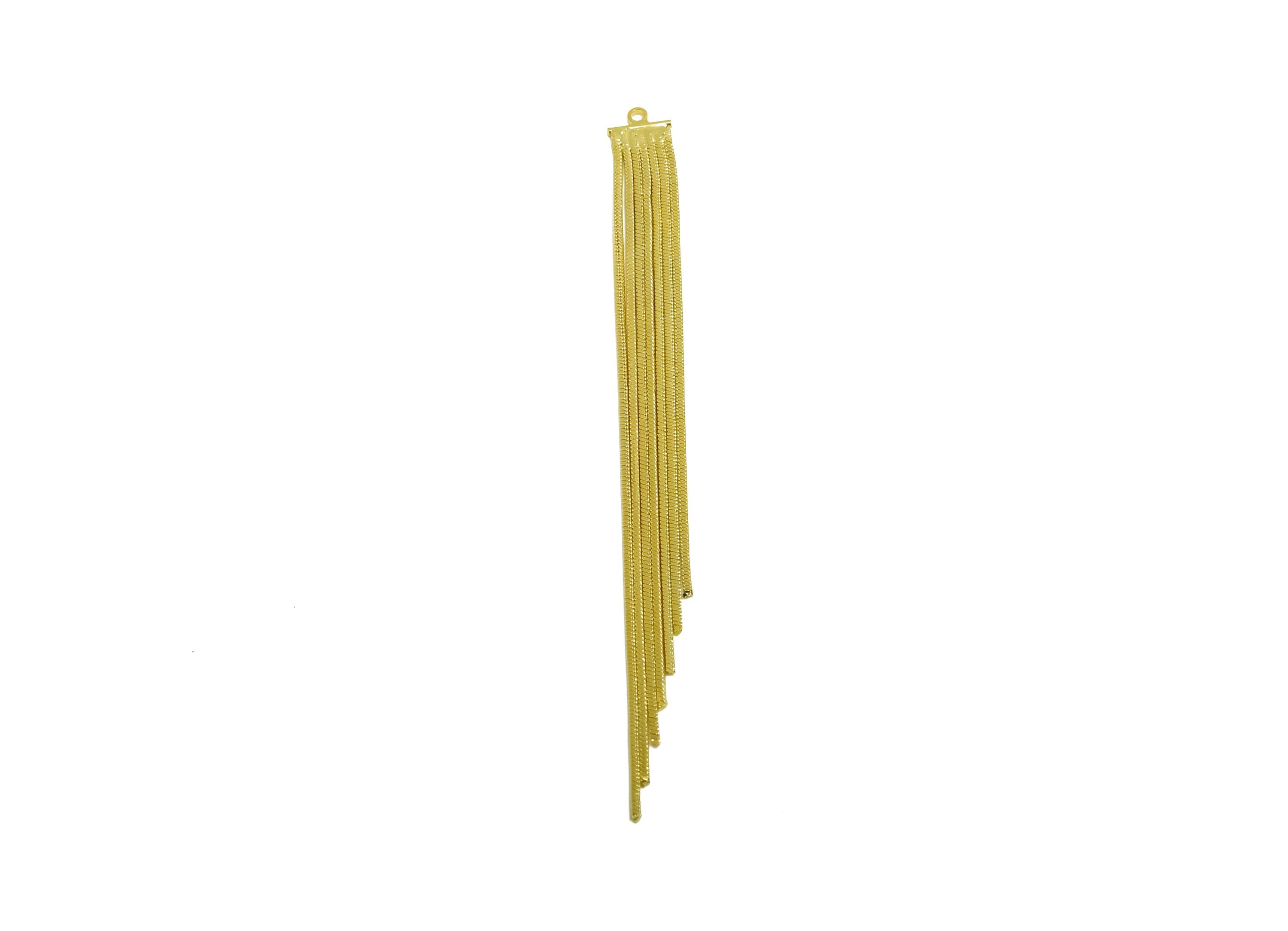 Brass Tassel Earring Charm - Brass Tassel Chain Earring Charm - Brass Snake Chain Earring Charm - 18K Real Gold Plated - 105x7x1mm - RGP8674 - DOMEDBAZAAR