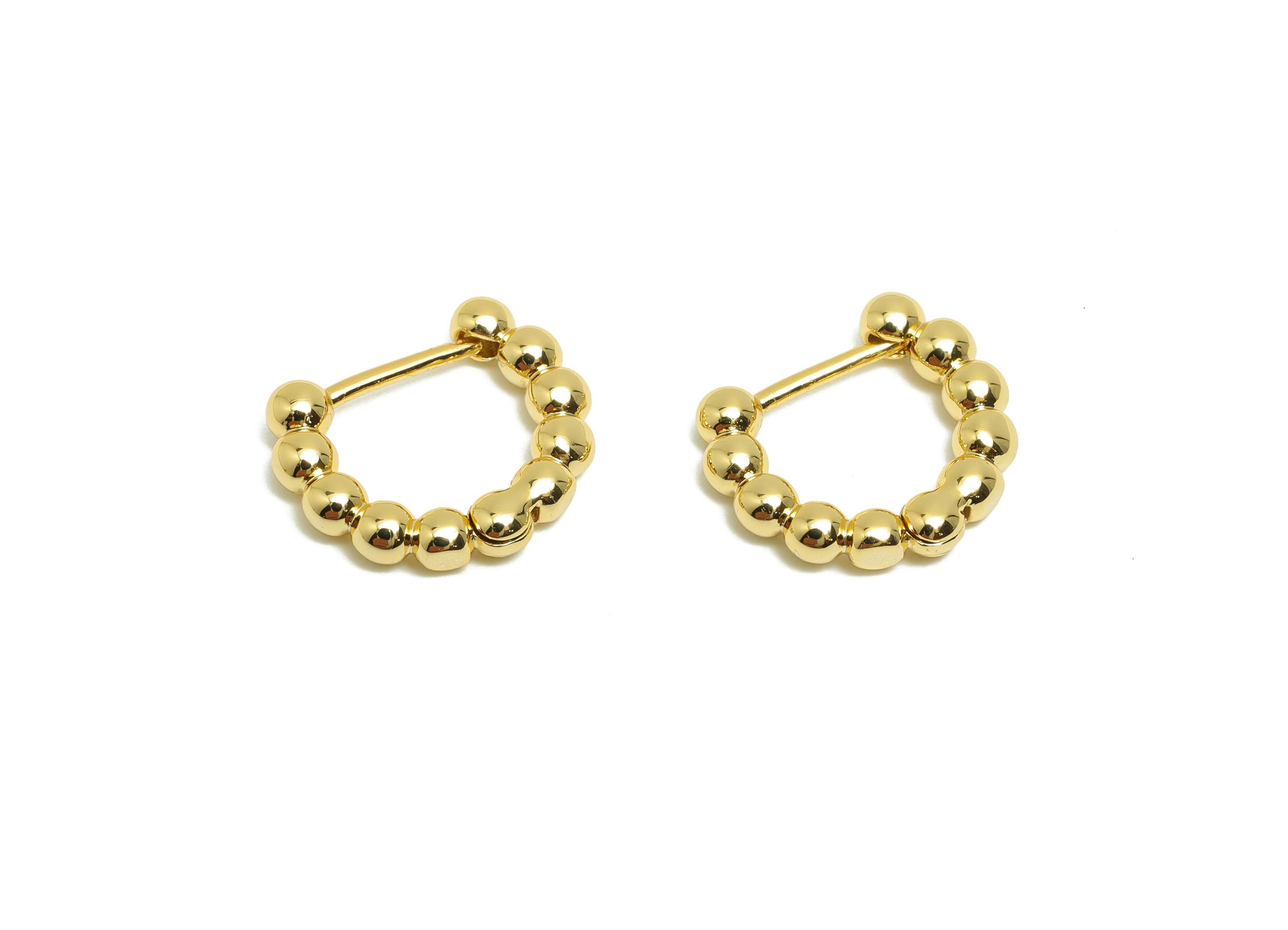 Brass Beads Hoop Ear - Gold Ball Huggie Earring for Girl's - Circle Daily Wear Earring - 18K Real Gold Plated - 14.3x12.6x2.82mm - RGP8545 - DOMEDBAZAAR